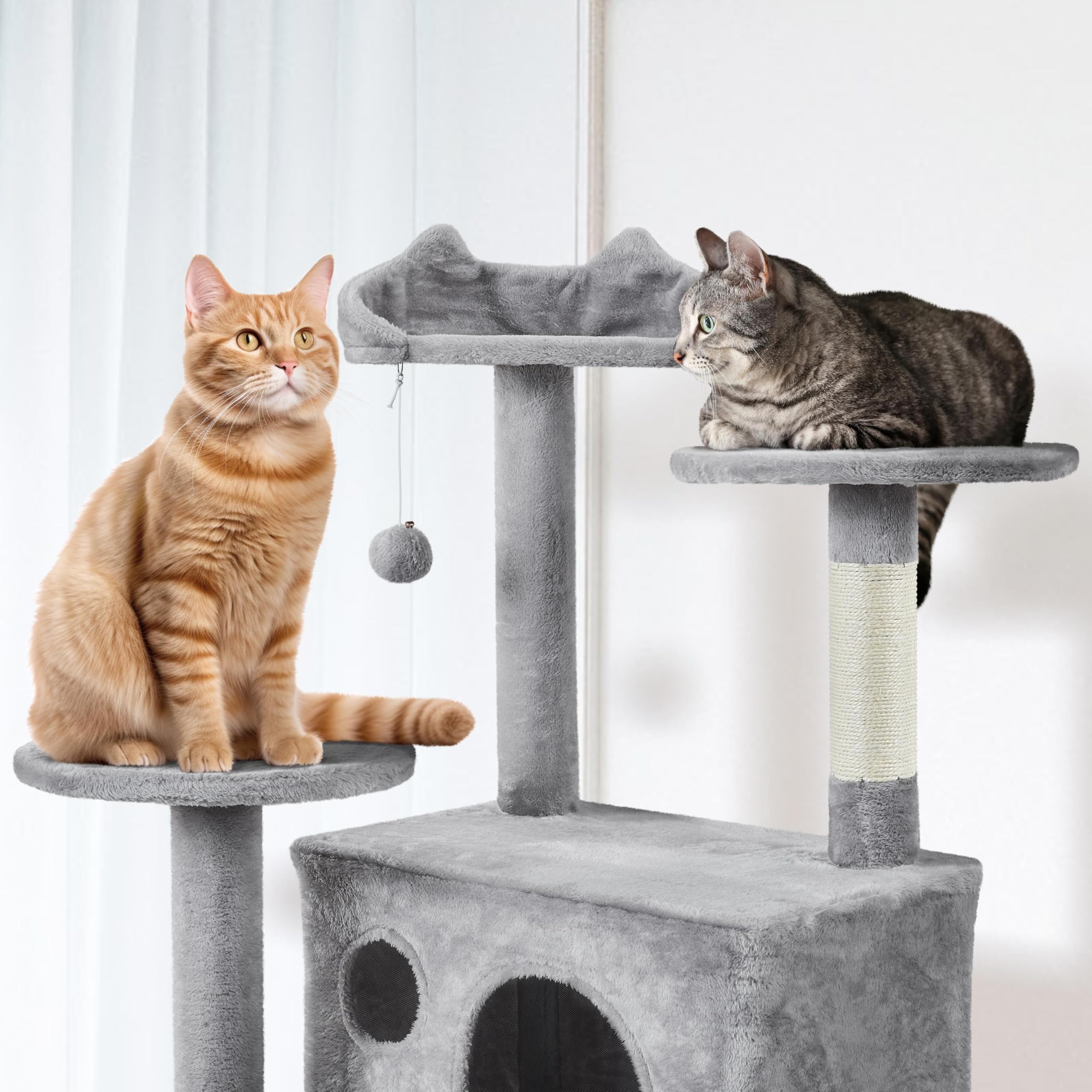 Yaheetech Tall Cat Tree, 80In Multi-Level Tower With Scratching Posts, Double Cat Caves, Perched Platforms, Dangling Balls, Kitt