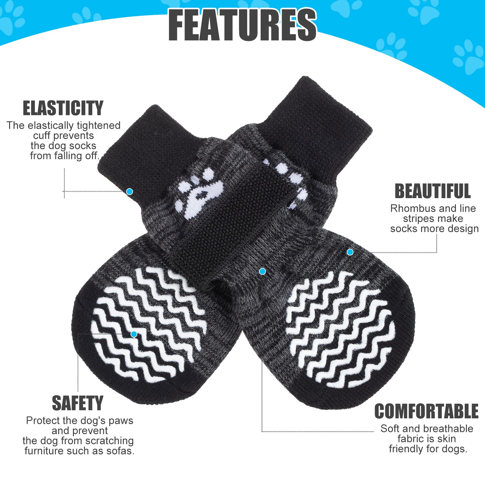 Pupteck Double Side Non-Slip Dog Socks For Hardwood Floors - 3 Pais Anti-Shedding Pet Grip Socks With Adjustable Magic Straps For Small Medium Large Doggies To Prevent Licking