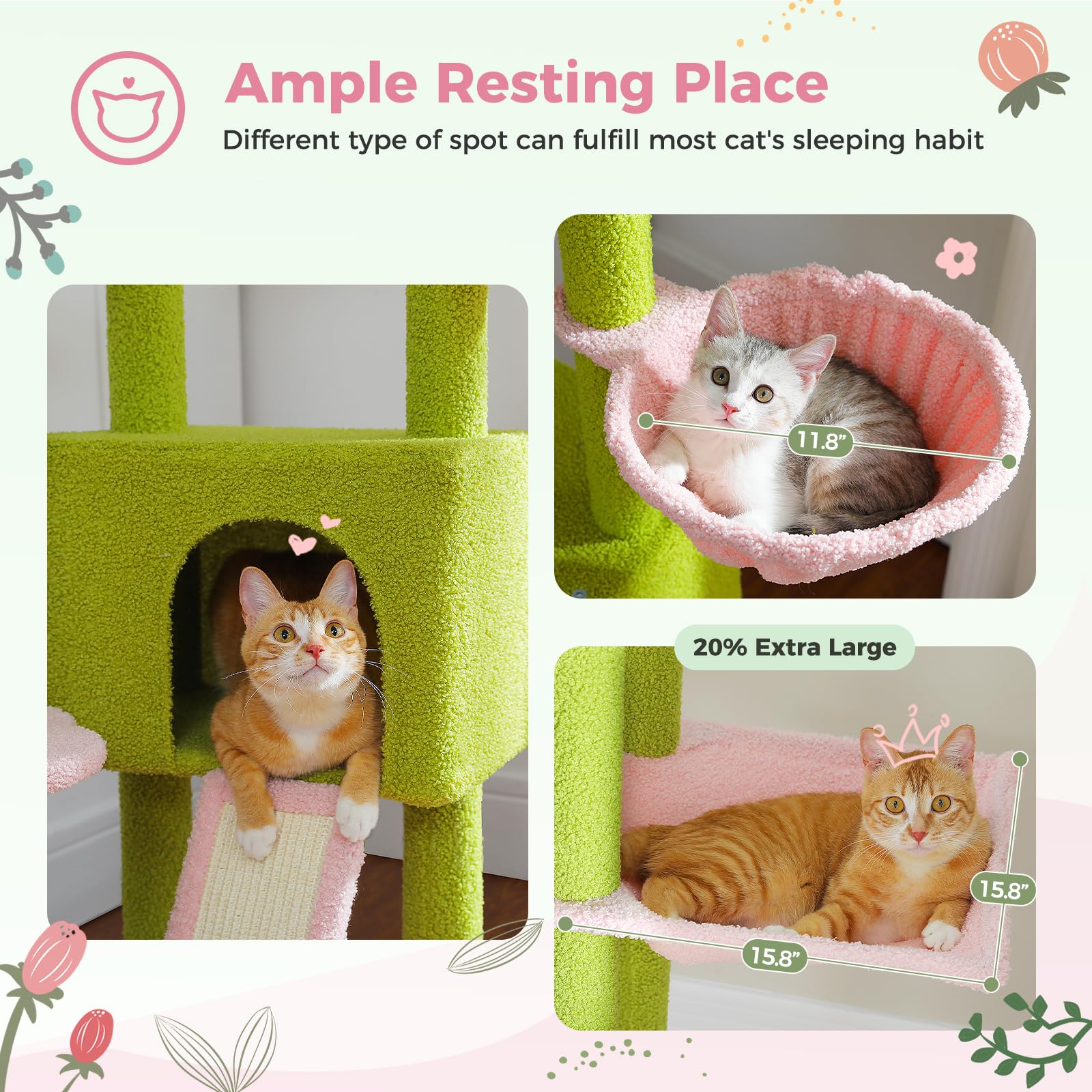 Pequlti Tall Cat Tree Floor To Ceiling Cat Tower Adjustable Height (90.5''-100.4'' = 230Cm-252Cm) With Cat Condo, Cozy Hammock A