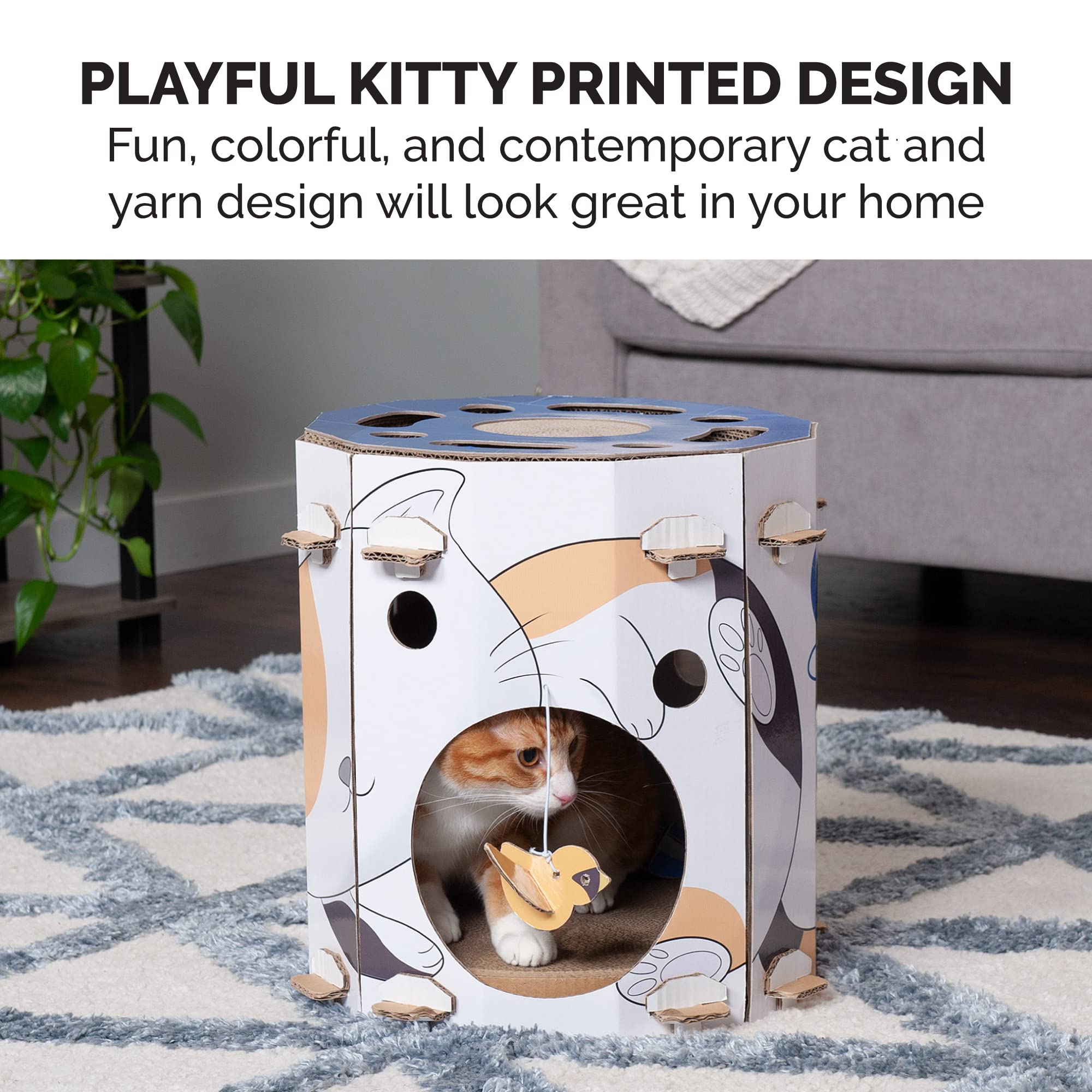 Furhaven Cardboard Hideout W/ Catnip For Indoor Cats, Ft. Scratching Pad, Ball Track, & Toys - Kitty Hideaway Corrugated Cat Scr