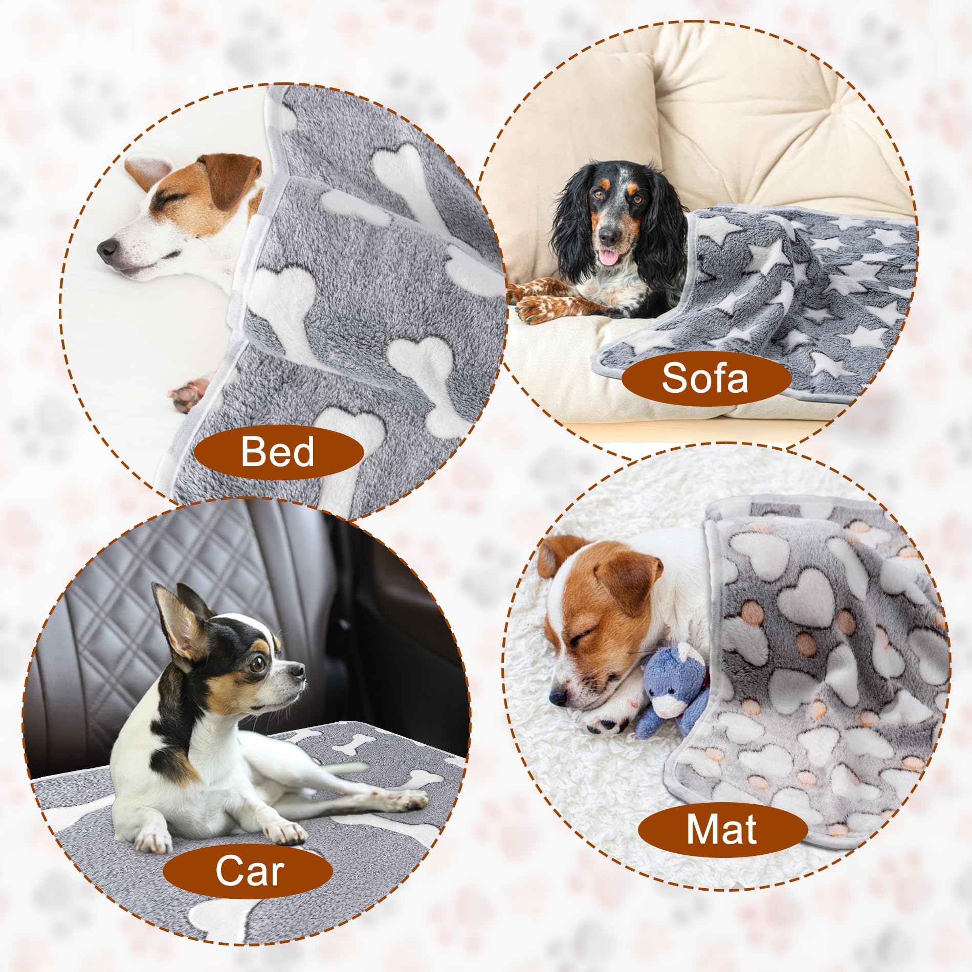 1 Pack 3 Blankets Super Soft Fluffy Premium Fleece Pet Blanket Flannel Paw Printed Throw For Dog Puppy Cat (Medium 30X20'', Star