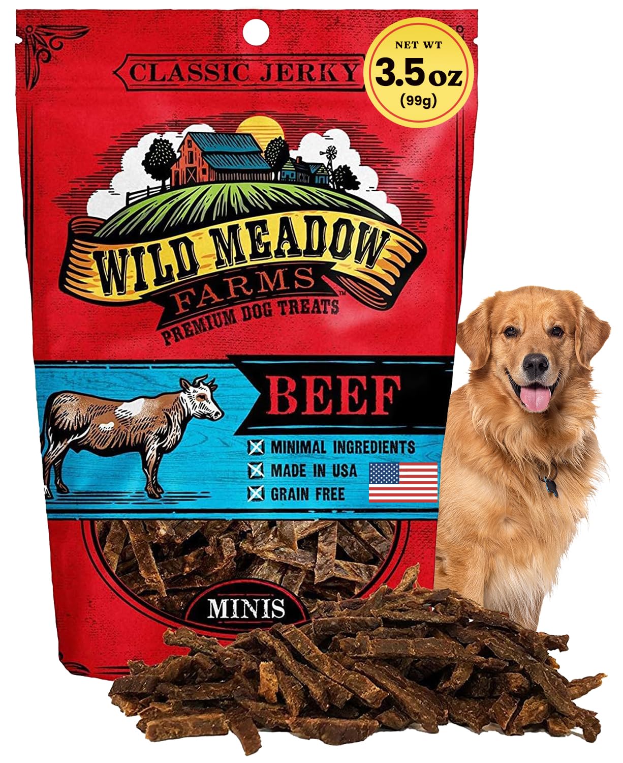 Wild Meadow Farms - Classic Beef Minis, Soft Jerky Training Treats for Dogs, Grain-Free, All-Natural & Perfectly Sized for Train