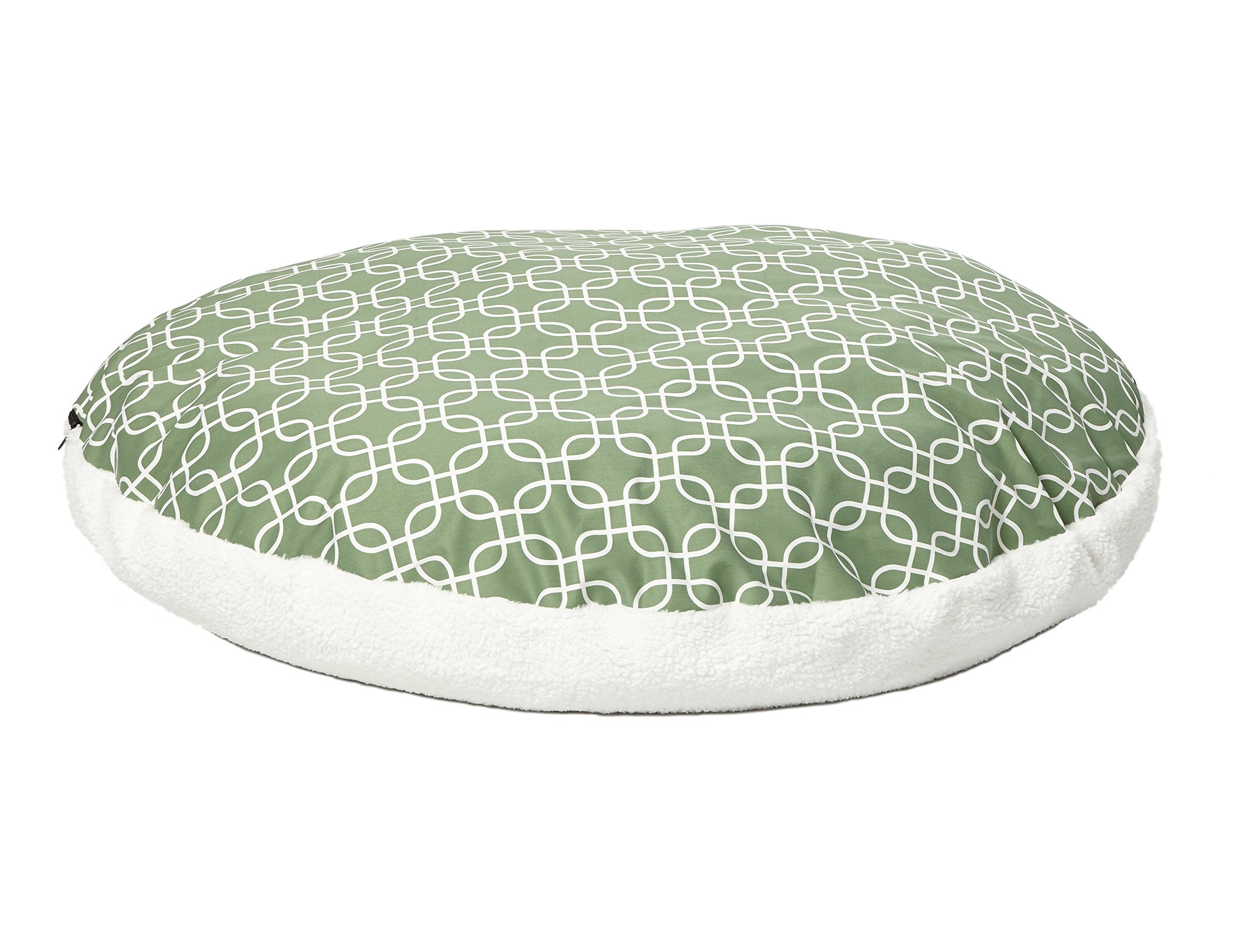 Midwest Homes For Pets Pf0048T-Fgr Over-Stuffed Dog Bed, Large, 48' Round, Large Dog Breed, Green Geometric Pattern