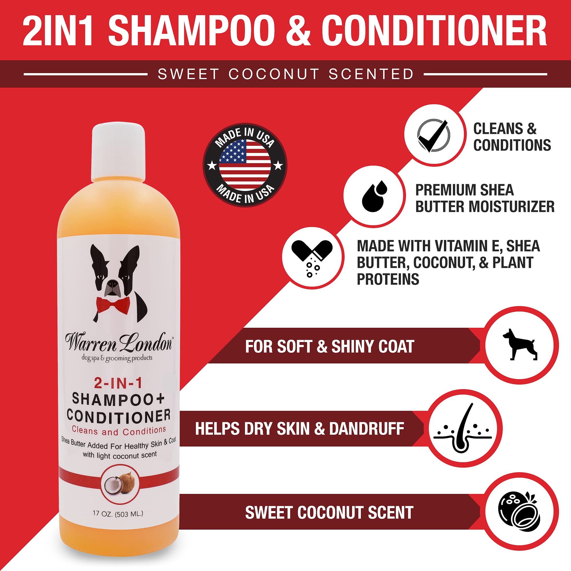 Warren London 2 In1 Pet Shampoo And Conditioner For Dogs, Puppys, & Cats | Best Dog Shampoo And Conditioner For Dry Itchy Skin |
