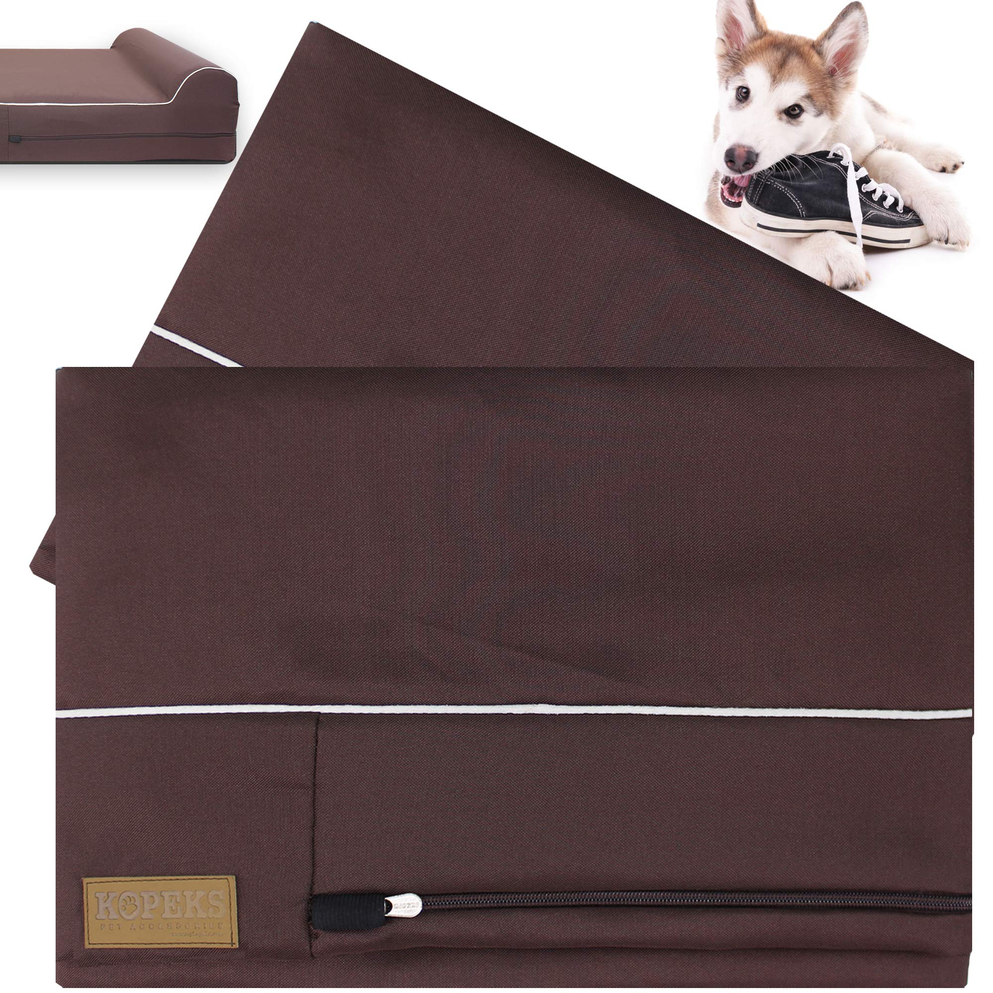 Kopeks Dog Bed Chew Proof Replacement Cover Memory Foam Beds - Brown - Extra Large (Jumbo Size), (Kps-1113)