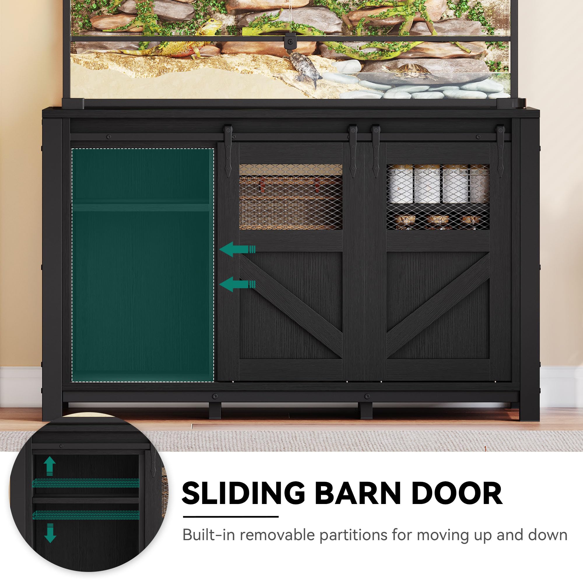 YITAHOME 120 Gallon Reptile Tank Stand with Power Outlets, Heavy Duty Large Reptile Tank Stand with Barn Door, Reptile Tank Turt