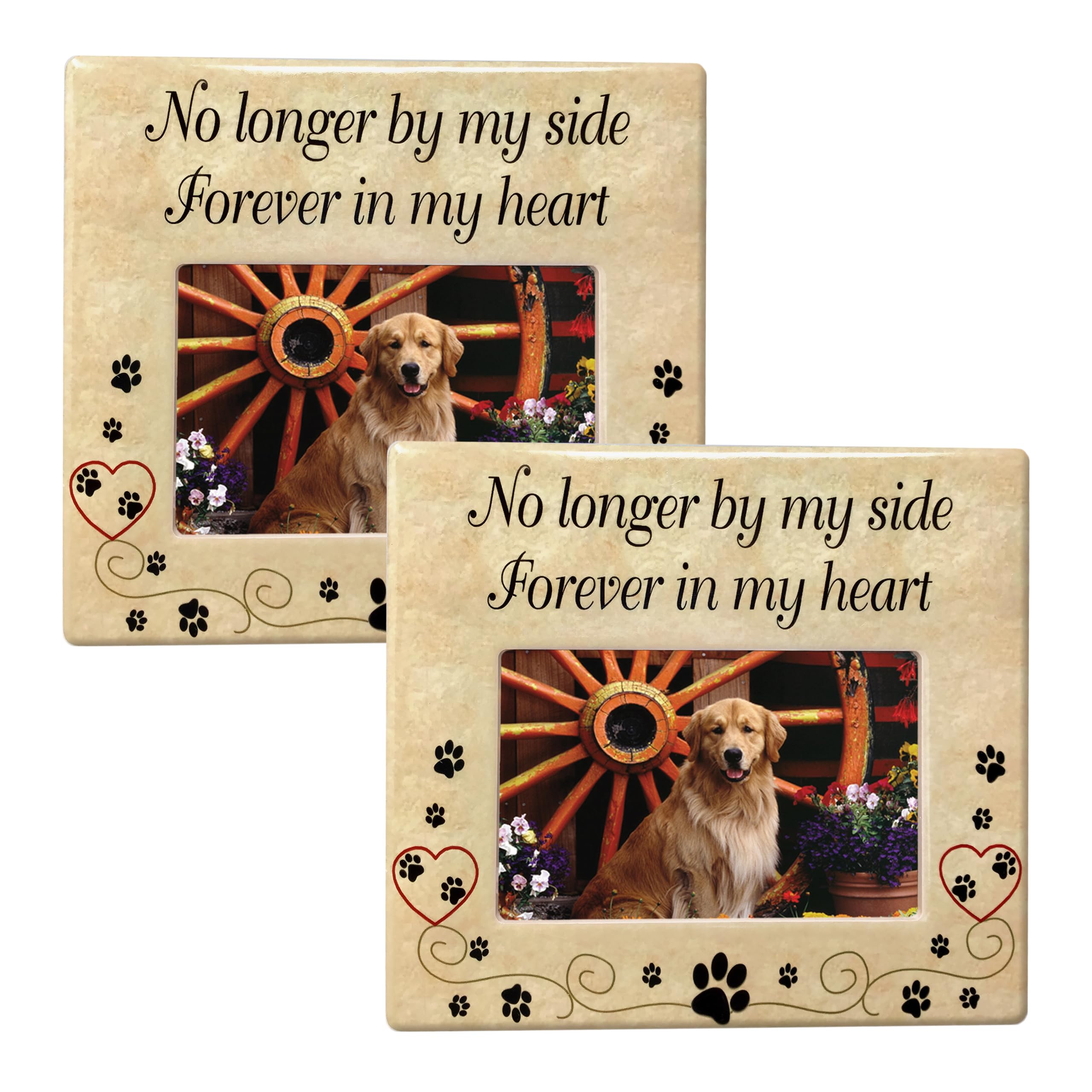 BANBERRY DESIGNS Pet Memorial Ceramic Picture Frame - Set of 2 - No Longer By My Side - Forever in My Heart - Pet Loss Gift - Ph