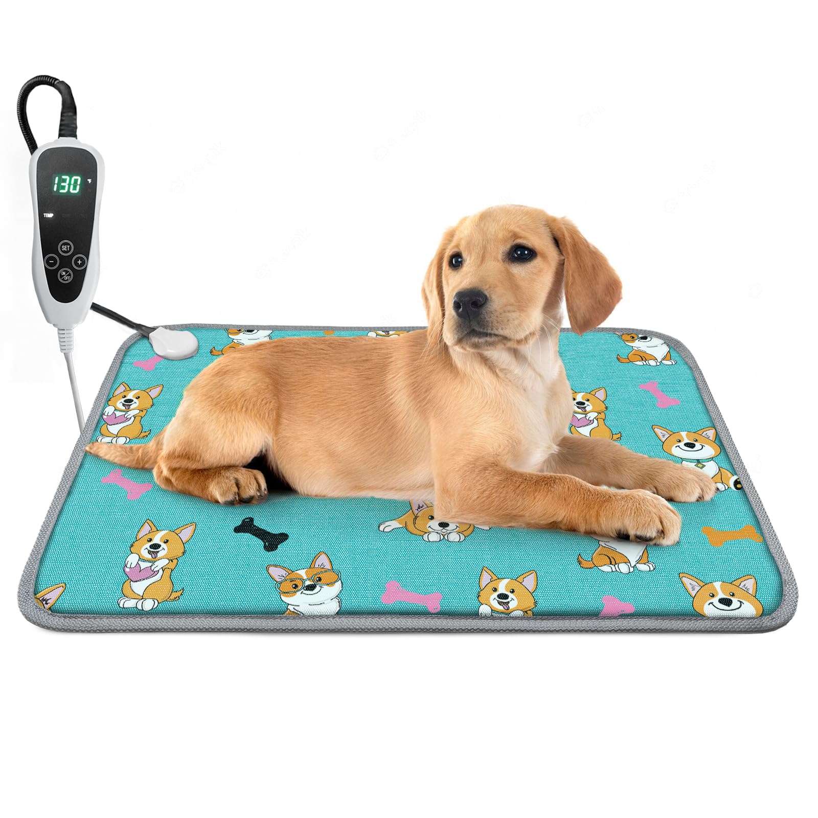 Golopet Pet Heating Pad 22X18 In Cat Heating Pads For Cats Waterproof Smart Thermostat Switch, Adjustable Heated Cat Bed, Adding Wire Rope Wires Cat Warming Pad-Blue