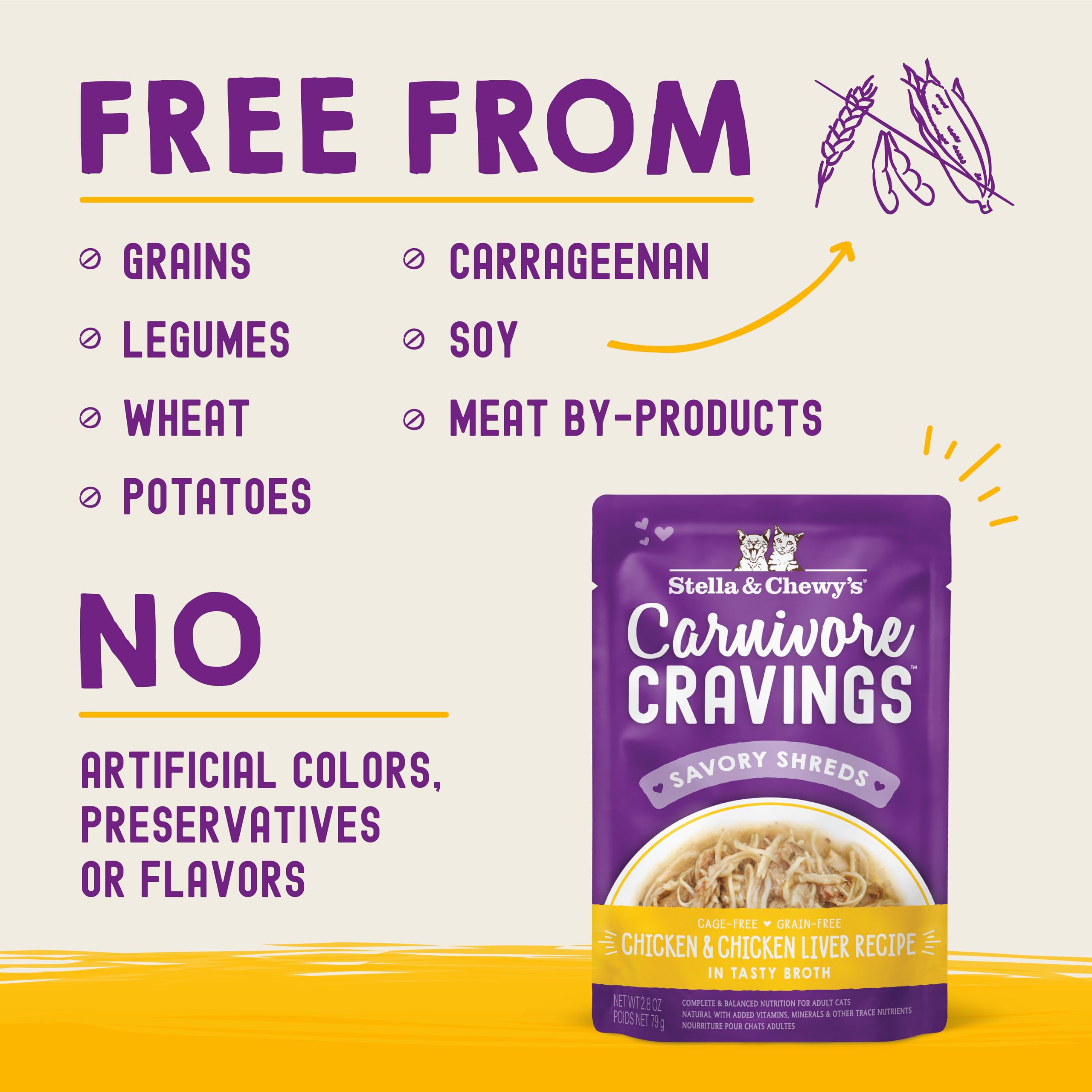 Stella & Chewys Carnivore Cravings Wet Cat Food - Premium Pouches - Grain Free, High Protein Chicken & Chicken Liver - Perfect