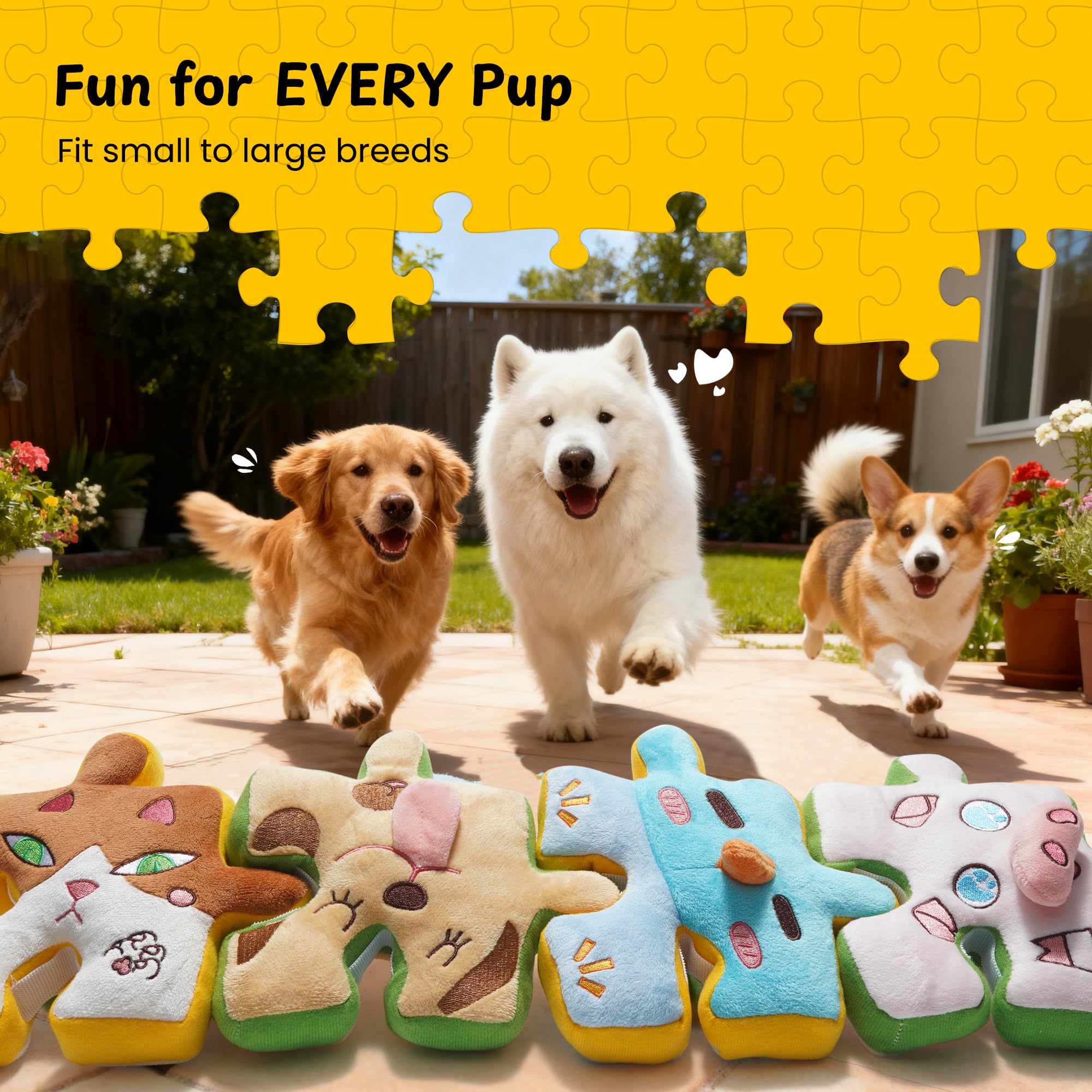 Nocciola Tearable Rip Pull Apart Squeaky Dog Puzzle Toys, 4 in 1 Enrichment Interactive Plush Stuffed Crinkle Chew Toys for Smal
