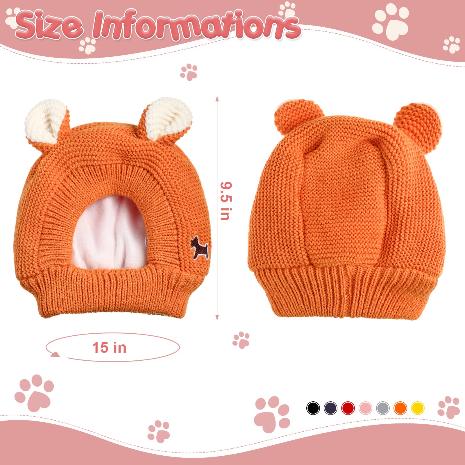 Quiet Ears For Dogs, Dog Ear Muffs Noise Protection Knitted Pet Ears Snood Head Wrap Hats For Medium To Large Cats Pets(Orange)