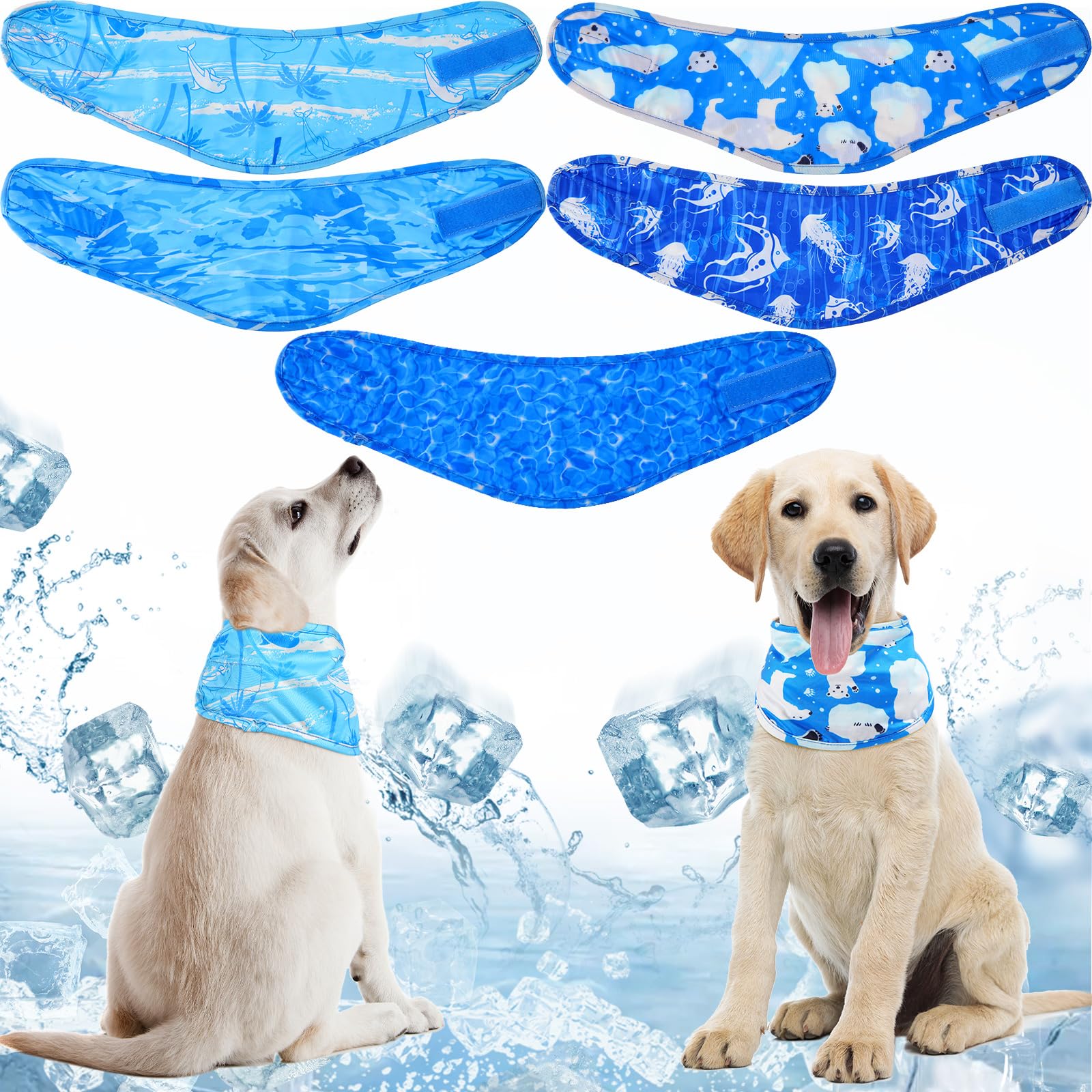 Talltalk 5 Pieces Dog Cooling Bandanas Neck Wraps Ice Scarf Pet Dog Cooling Collar Hunting Training Hiking Camping Accessories F
