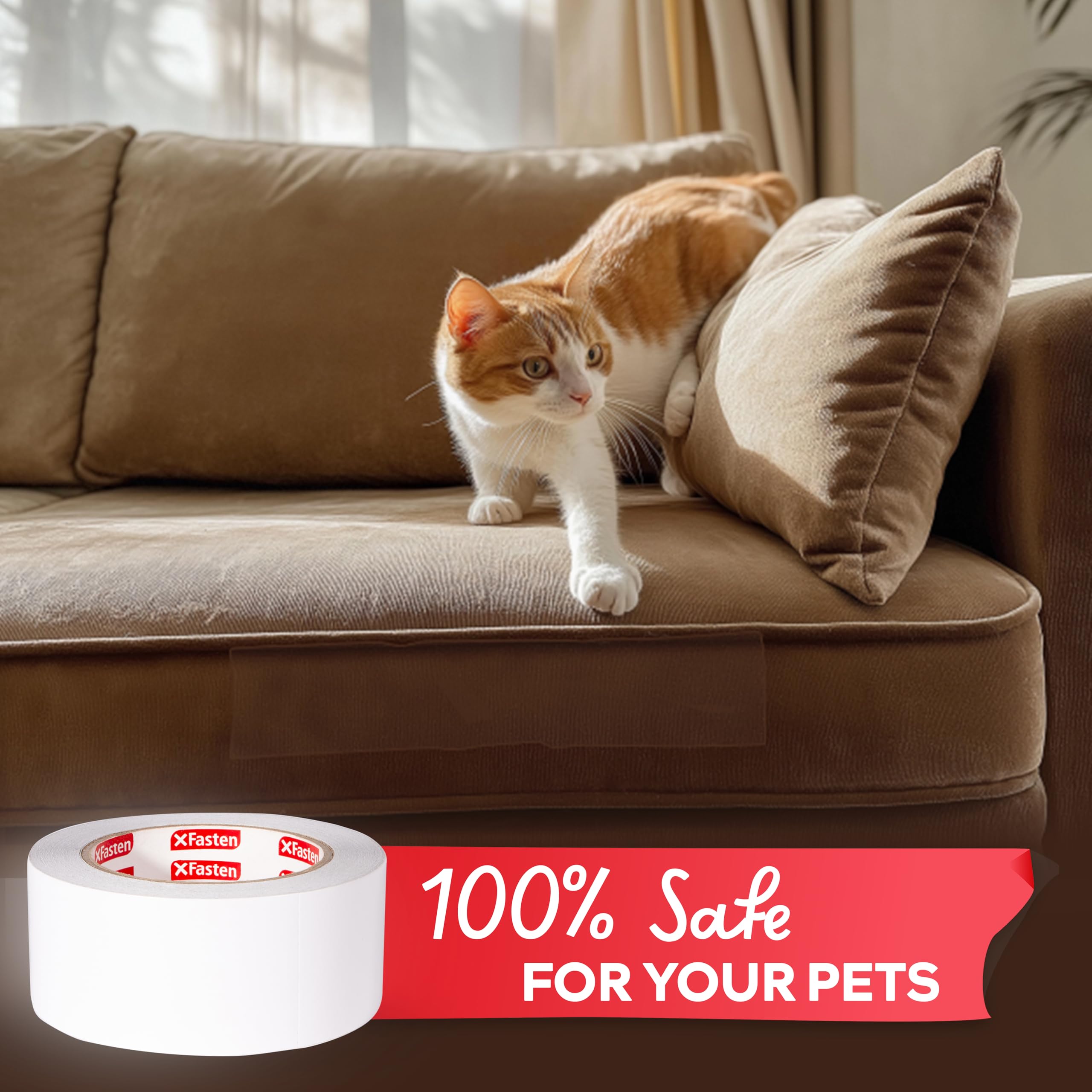 Xfasten Anti-Scratch Cat Training Tape, 3-Inches X 30-Yards - Door, Couch, Furniture And Leather Scratch Guard Protector Tape For Cats And Pets