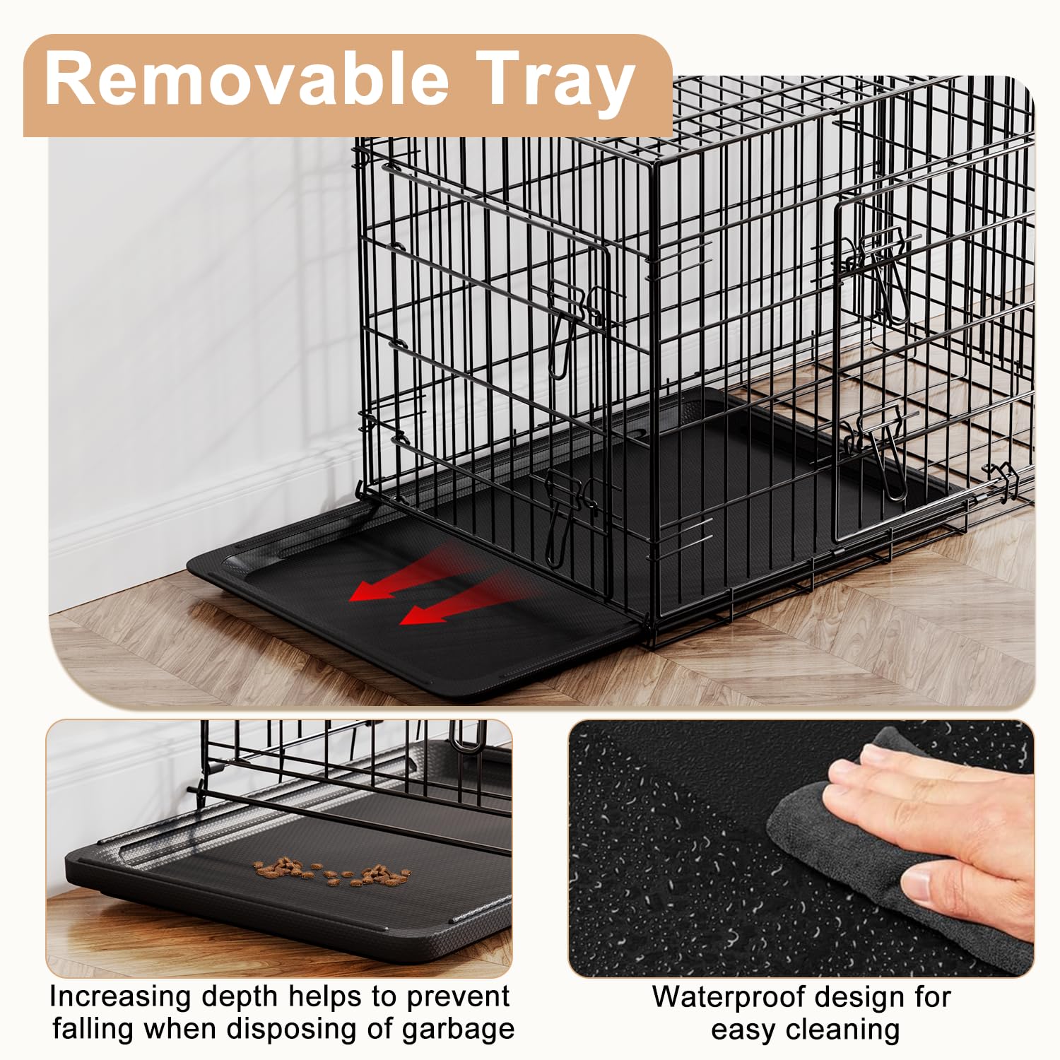 FDW Large Dog Crate 42inch Dog Cage Foldable Metal Kennel with Leakproof Tray Foldable Design Indoor Outdoor Use for Large Dogs,