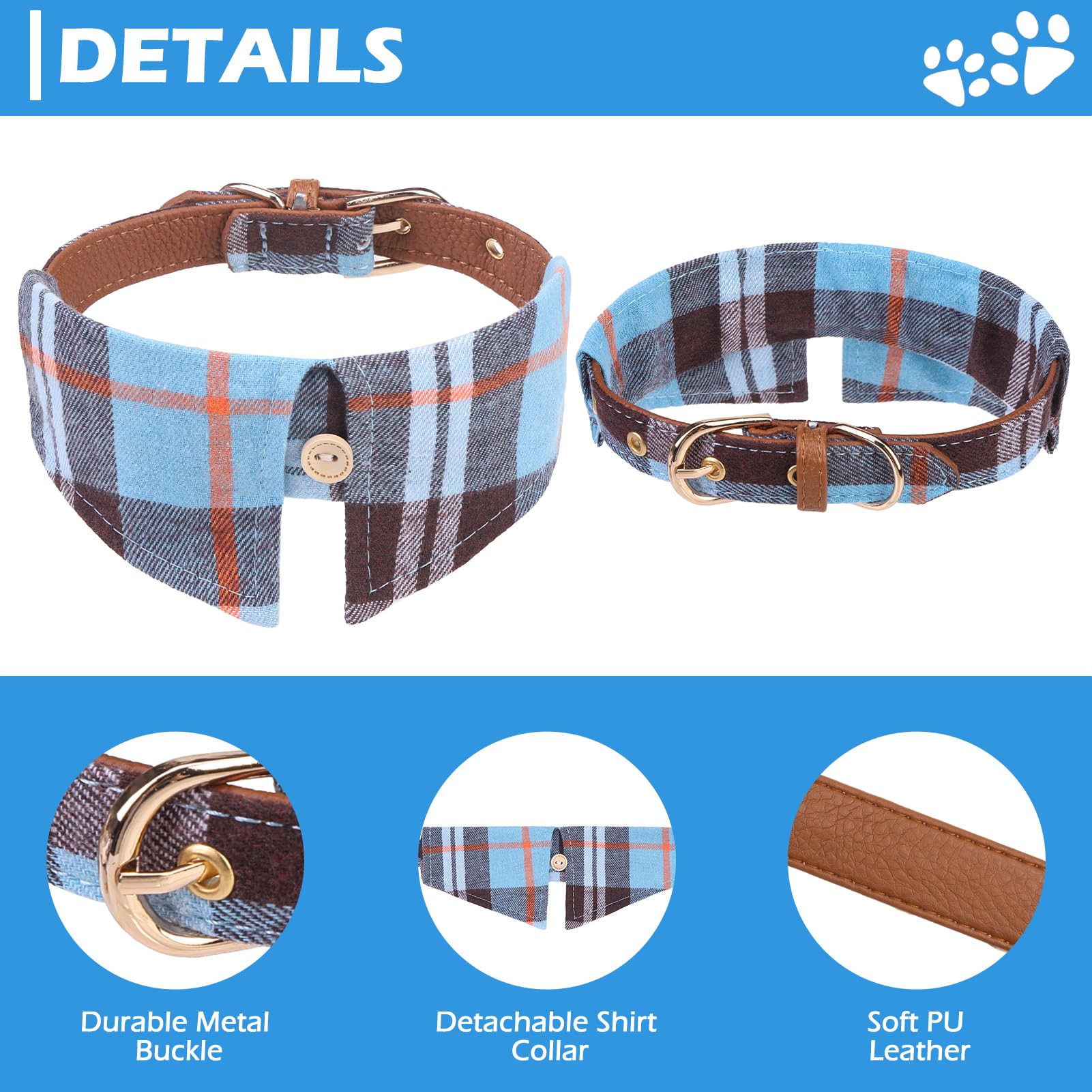 Expawlorer Dog Collar And Leash Set - Embroidery Pawprints Plaid Medium Dog Collar And Leash Set, Cute Dog Bandana Collar, Dog C