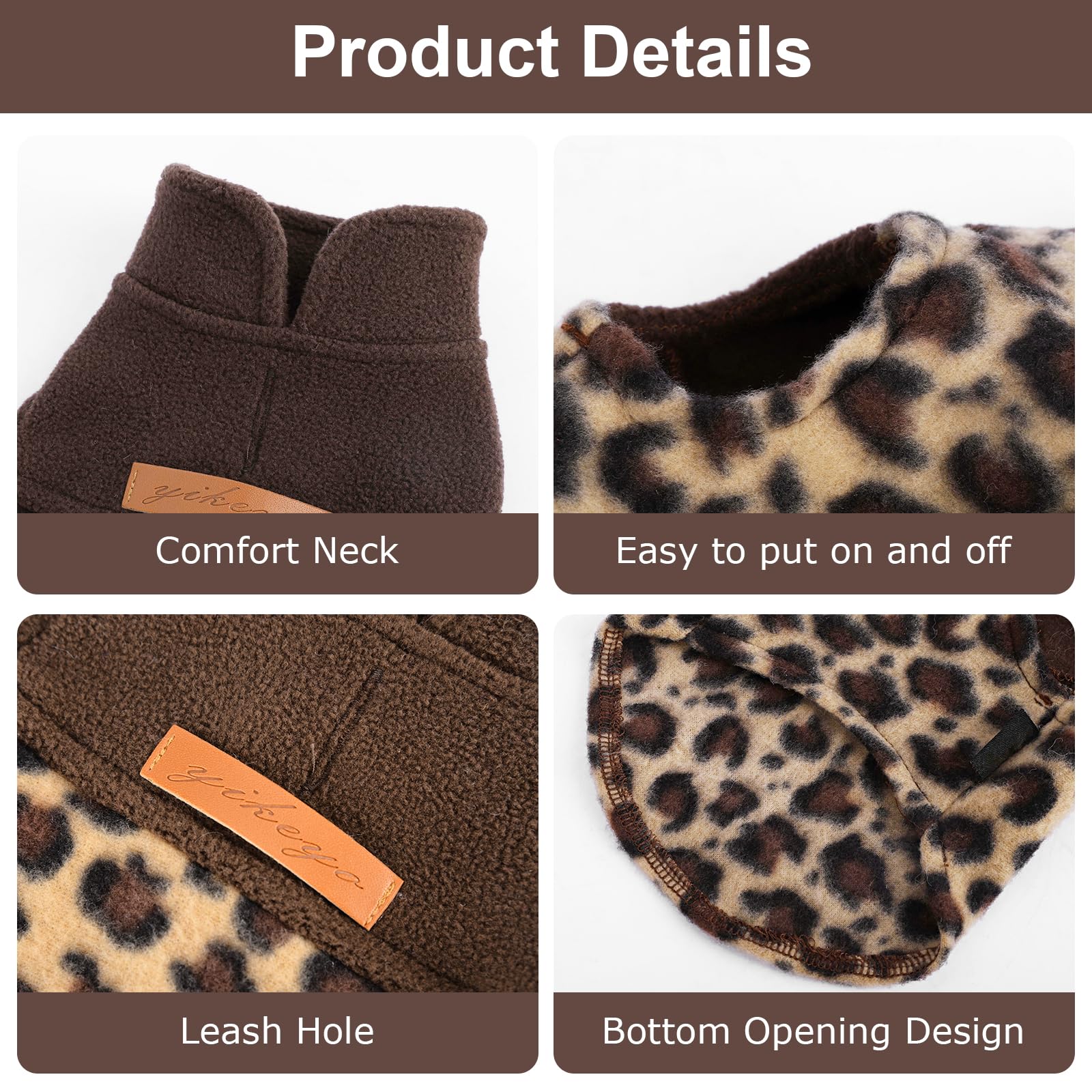 Fleece Vest Dog Sweater Winter Pet Clothes for Small Dogs Boy Girl Warm Pullover Puppy Sweater Soft Stretchy Leopard Print Pet F
