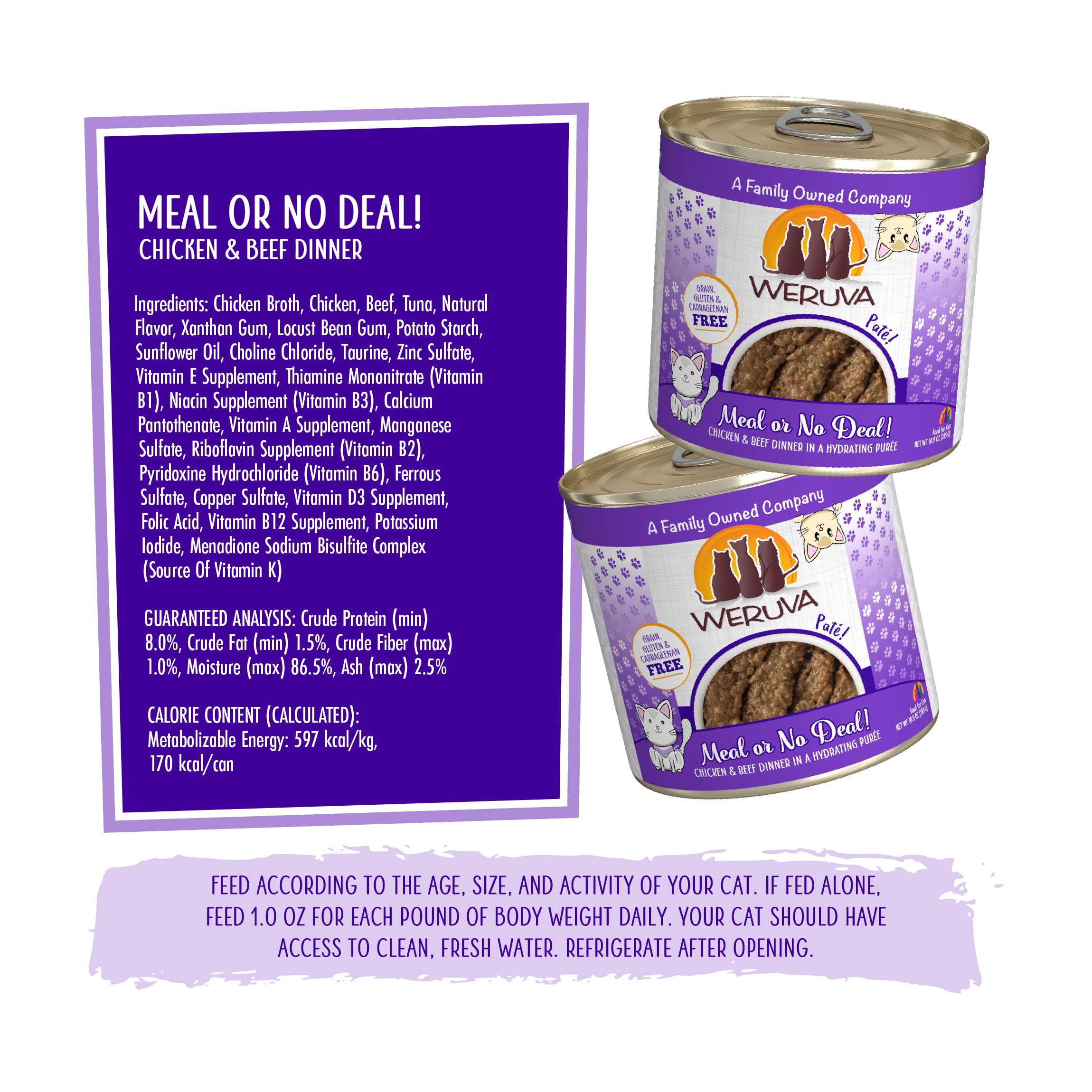 Weruva Wet Cat Food, Meal or No Deal with Chicken and Beef Pate, 10oz Can, Pack of 12