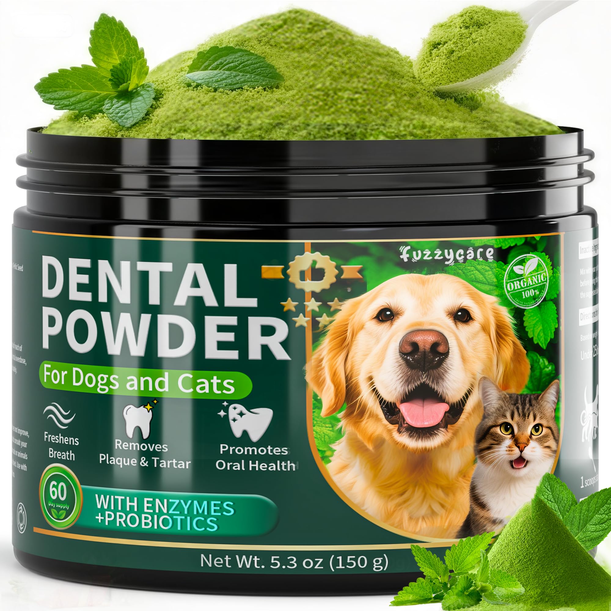 Dog Dental Powder, Dog Teeth Cleaning Powder with Natural Herbal Blend, Plaque Off Pet Tooth Cleaning lab co, Targets Tartar & R