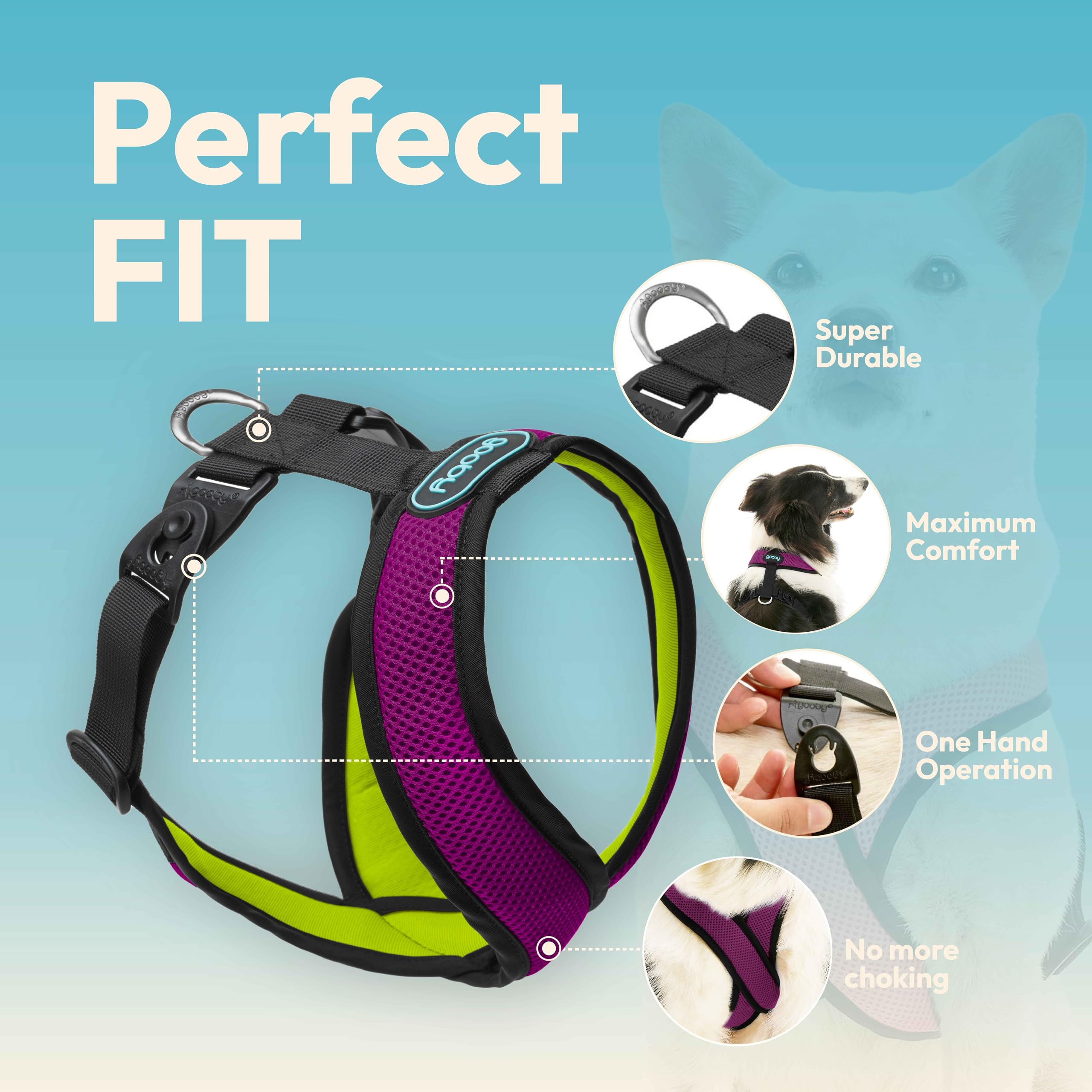 Gooby Comfort X Harness Dual Snap Mesh In Dog Harness - Violet, Medium
