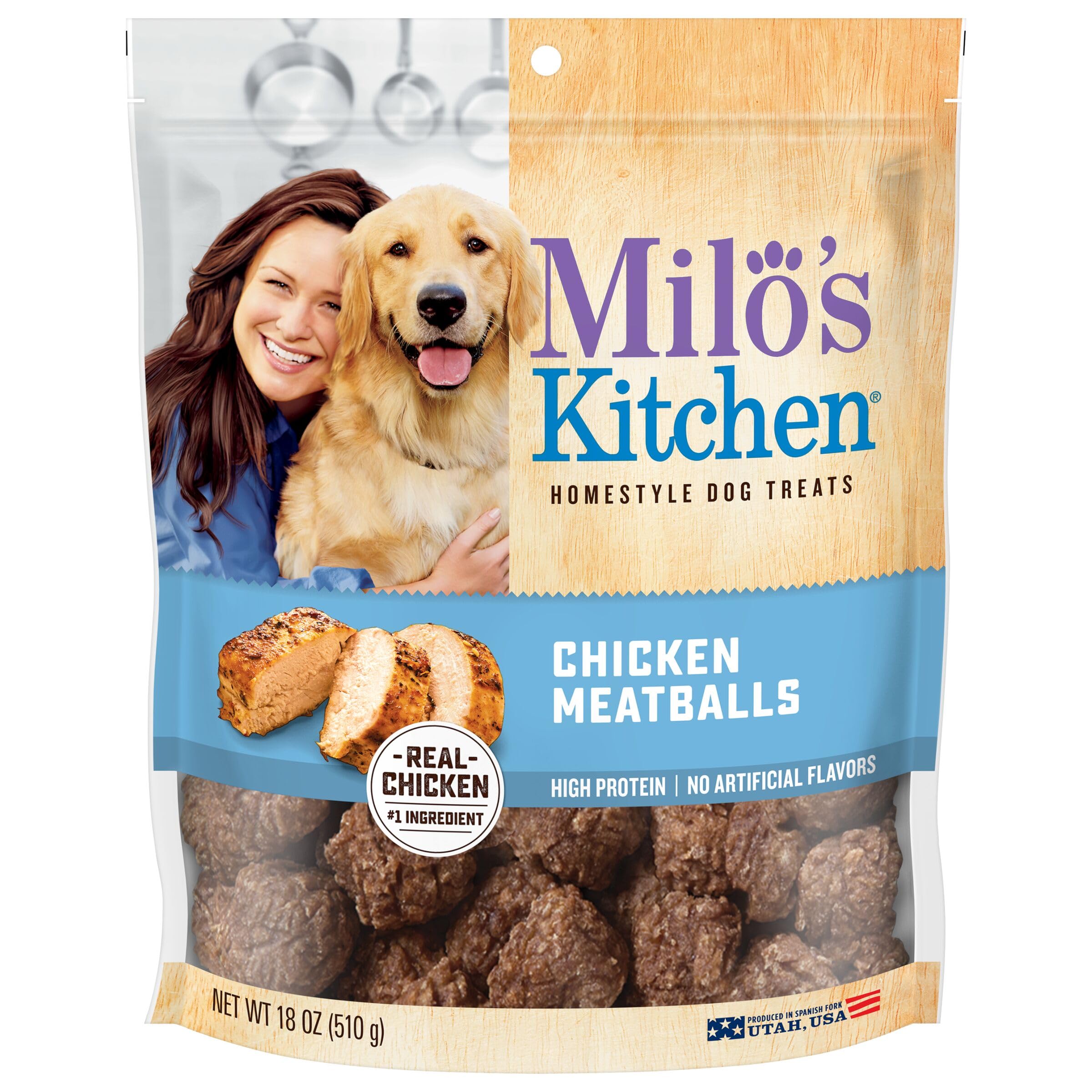 Milos Kitchen Homestyle Dog Treats, Chicken Meatballs, 18 Ounce, High Protein, No Artifical Flavors