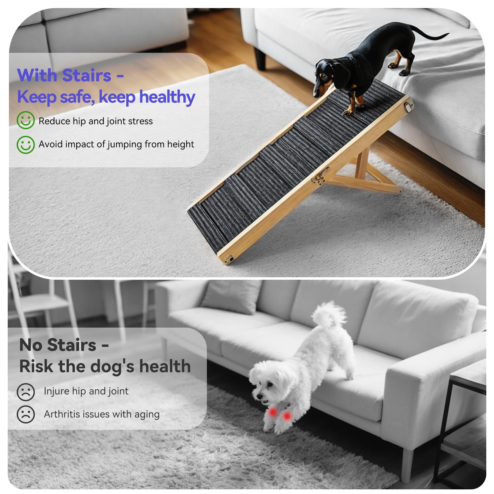 2026 Upgraded Dog Ramp for Couch, Foldable Small Dog Ramp for Sofa, 4 Adjustable Height from 13 to 21, Portable Stable Pet Ste