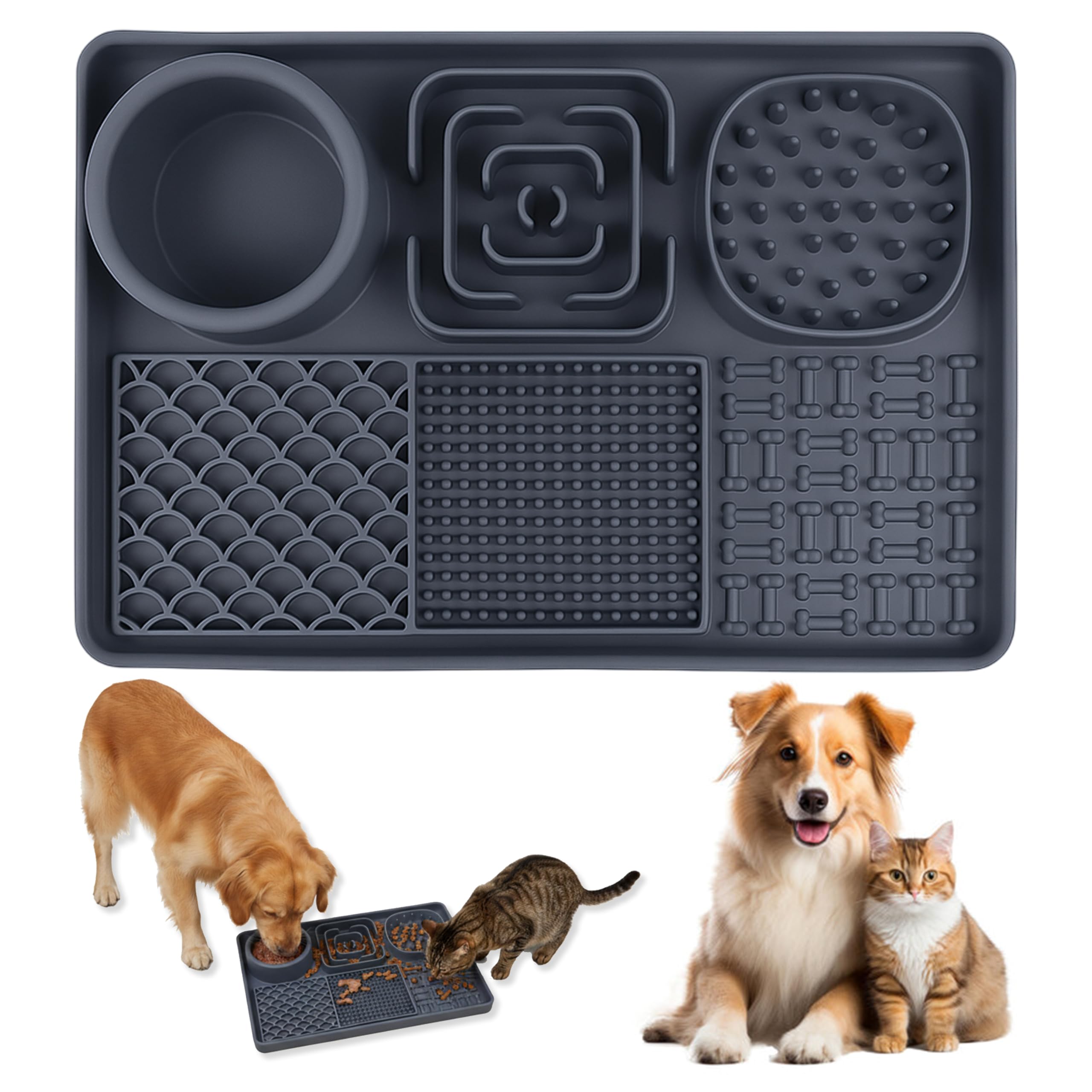 New Cat Slow Feeder, Dog Anxiety Relief Lick Mats with Suction Cups, Non-Slip Silicone Dog Enrichment Treat Mat, Easy to Clean C