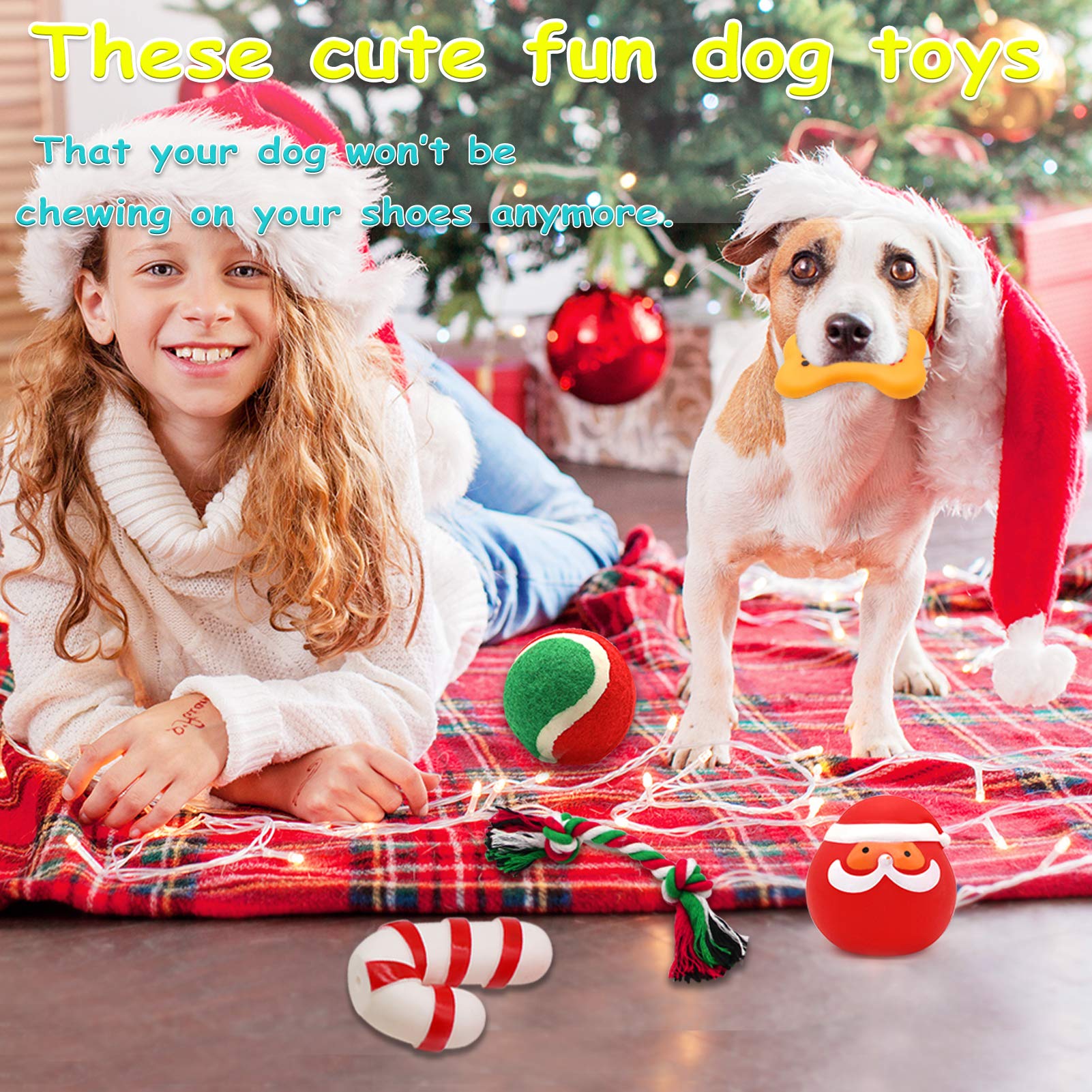 Petuol Christmas Dog Stocking Toys, 6Pcs Xmas Dog Toy Set With Squeaky Toys