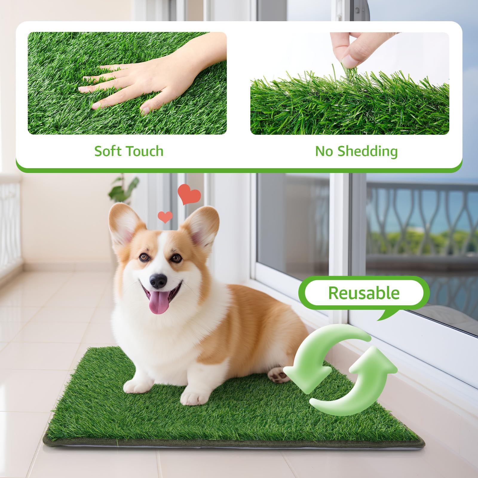 Dog Grass Mat With Pee Pad, Small Dog Litter Box Indoor Artificial Turf Grass Puppy Potty Training Pads Doggies Washable Reusabl