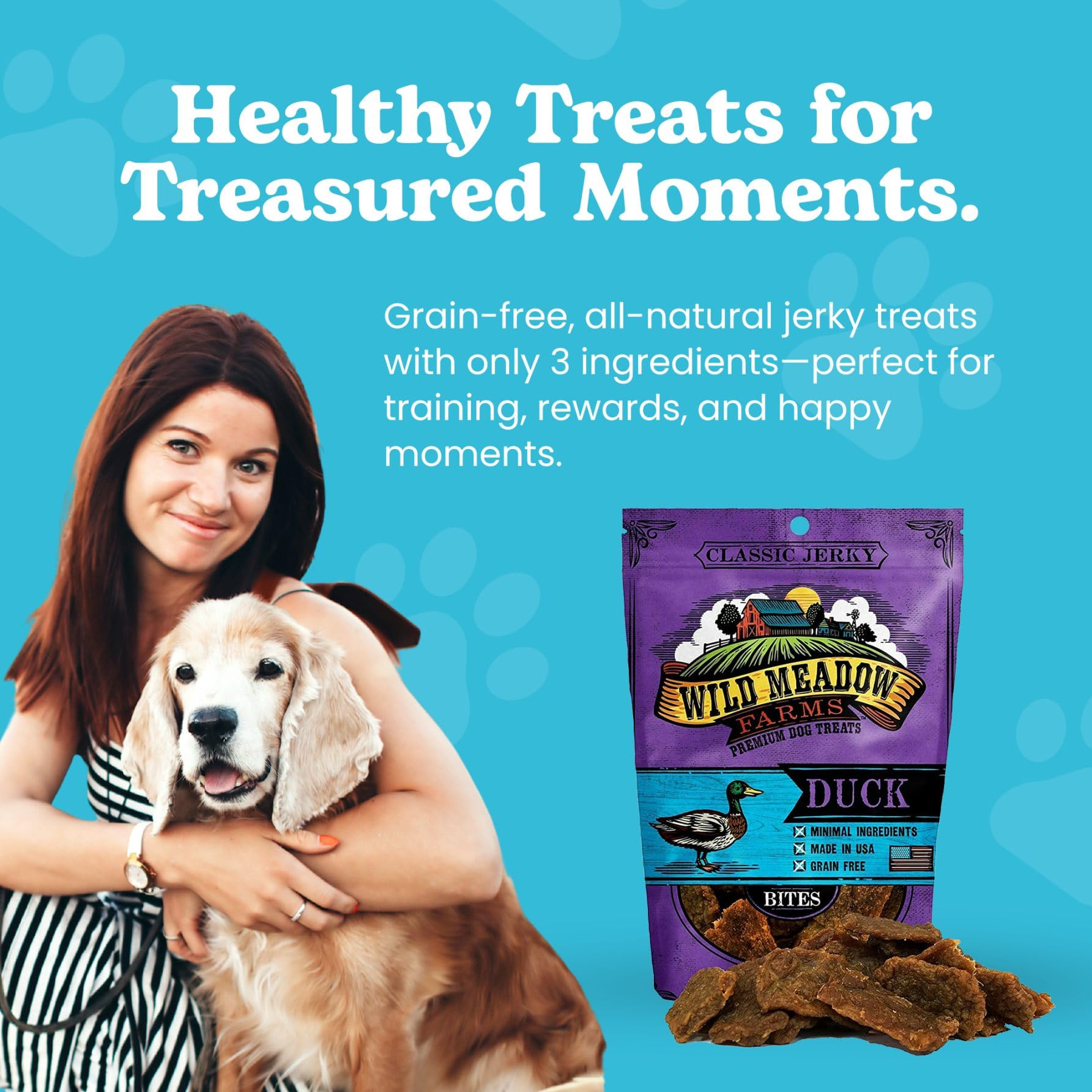 Wild Meadow Farms - Classic Duck Bites, Soft Jerky Treats for Dogs, Grain-Free & All-Natural, Ideal for Training, Portioning, an