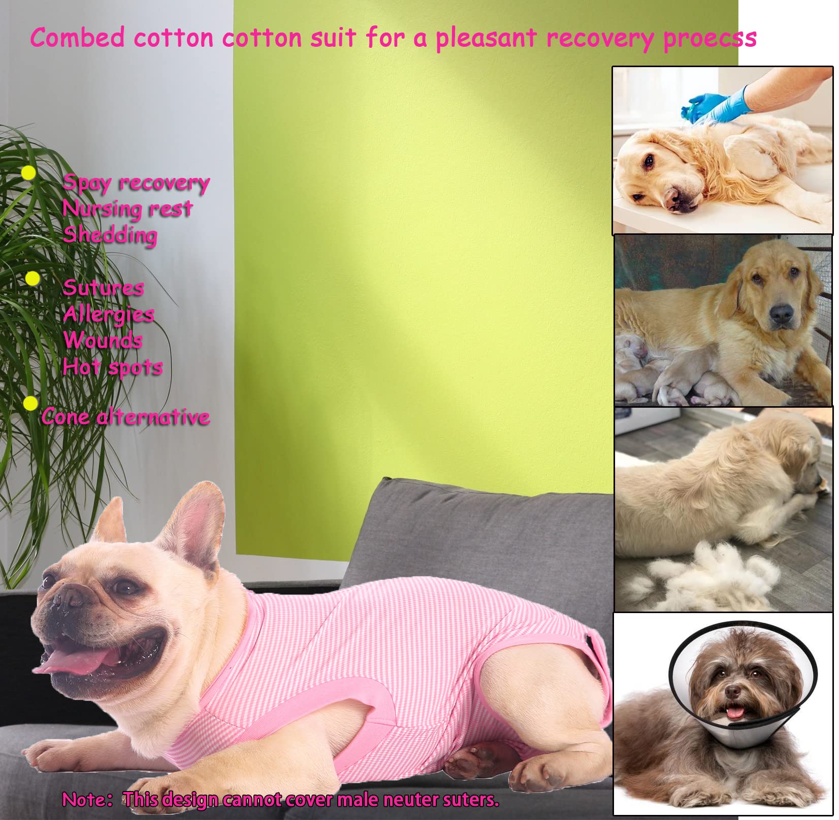 Sychien Dog Recovery Suit Pink Female Spay Surgical Large Shirt, Male Surgery Recovery Suit,Pink-White Striped Xxxl