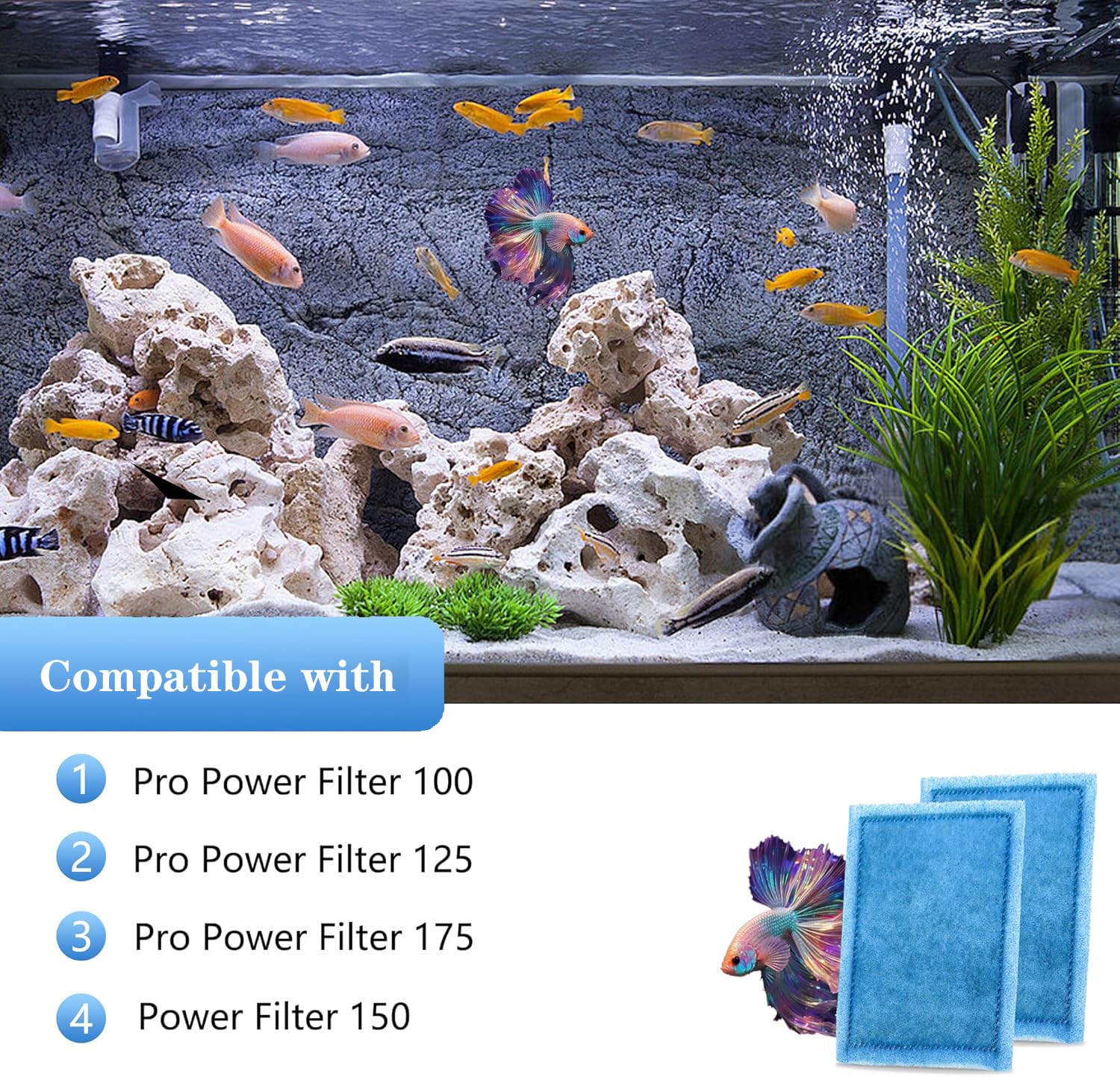 Pewyoke 8 Pack Aquarium Filter Cartridge Rite-Size B Filter Cartridges Compatible With Pro Power Filters 100/125/175 Power Filte