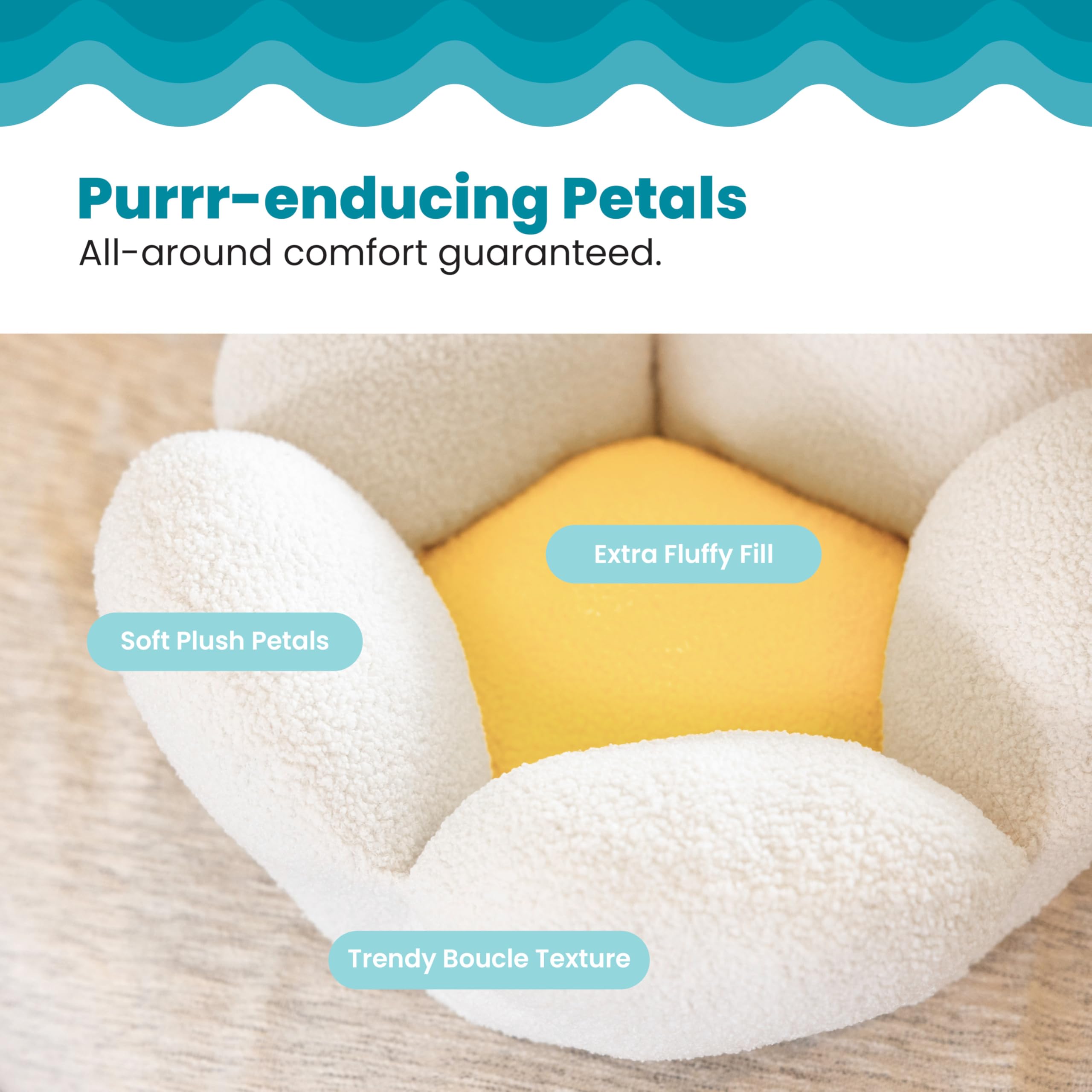 Catstages Purrfect Petals Flower Cat Bed, Medium, White, Plush Polyester, Model 71821, Soft & Comfortable for Cats and Kittens