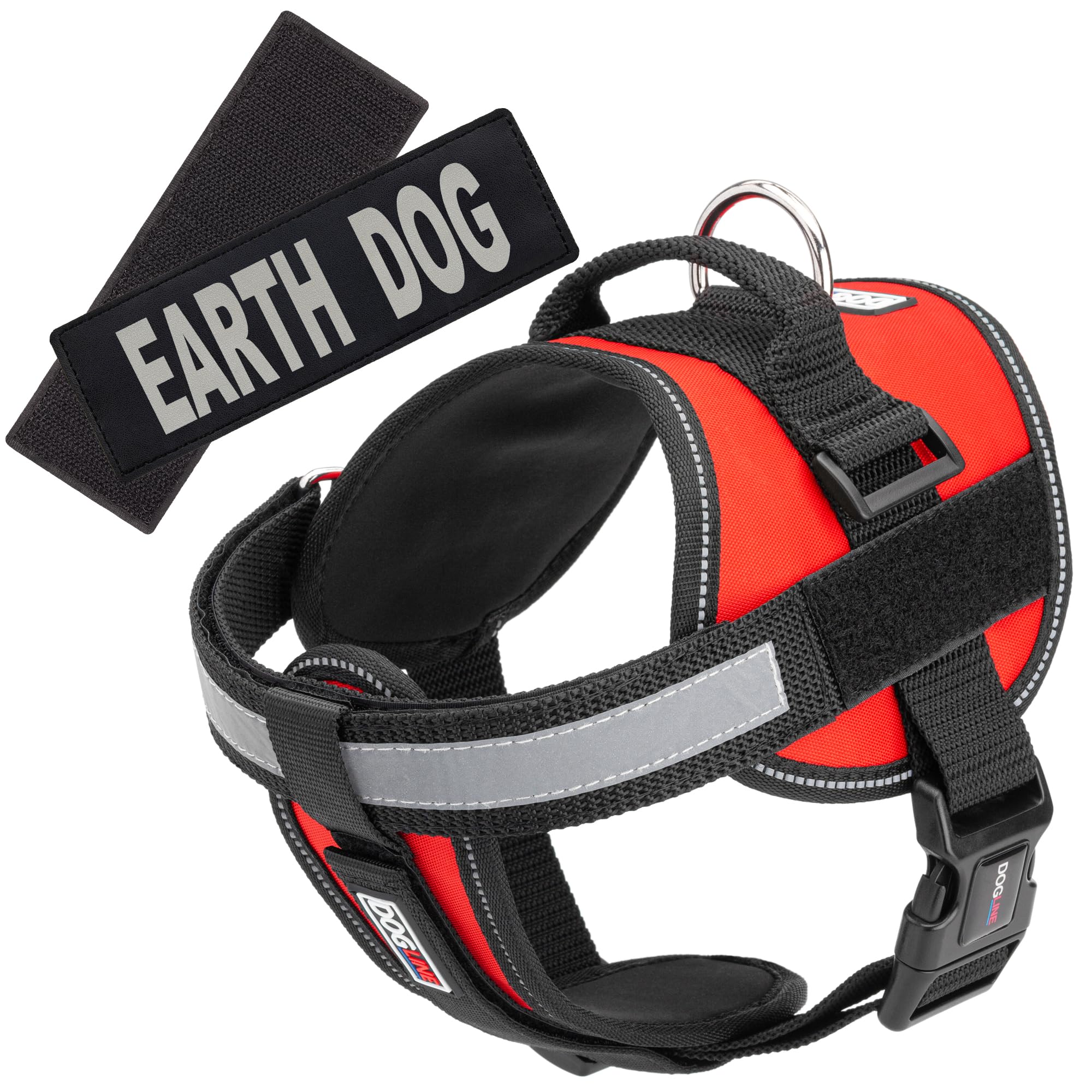 Dogline Vest Harness for Dogs and 2 Removable Earth Dog Patches, X-Small/15 to 19, Red