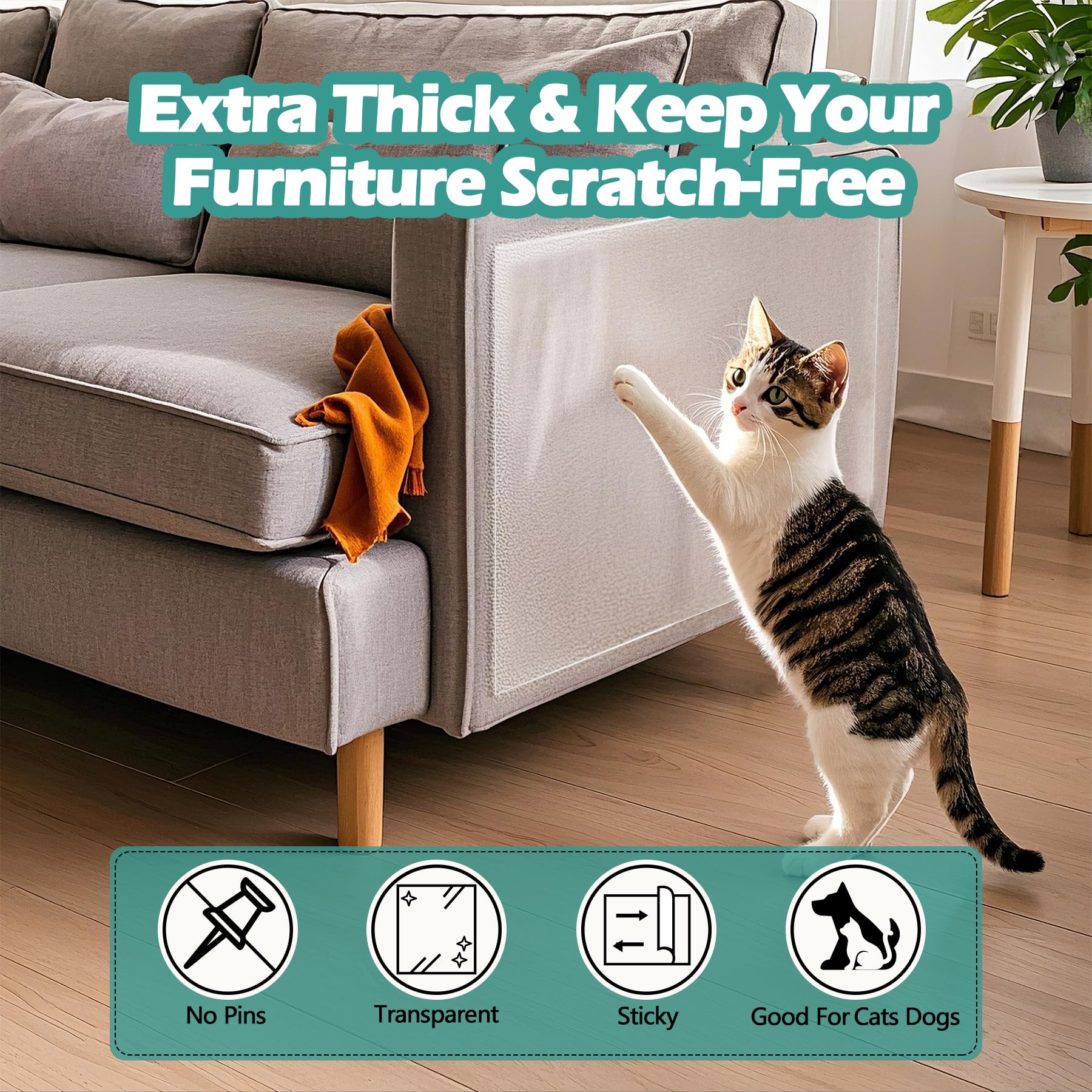Wawiny Cat & Dog Scratch Protector 8-Pack (12''X16''/30X40Cm) - Clear Self-Adhesive Furniture Tape, Cut To Fit, No Residue Remov