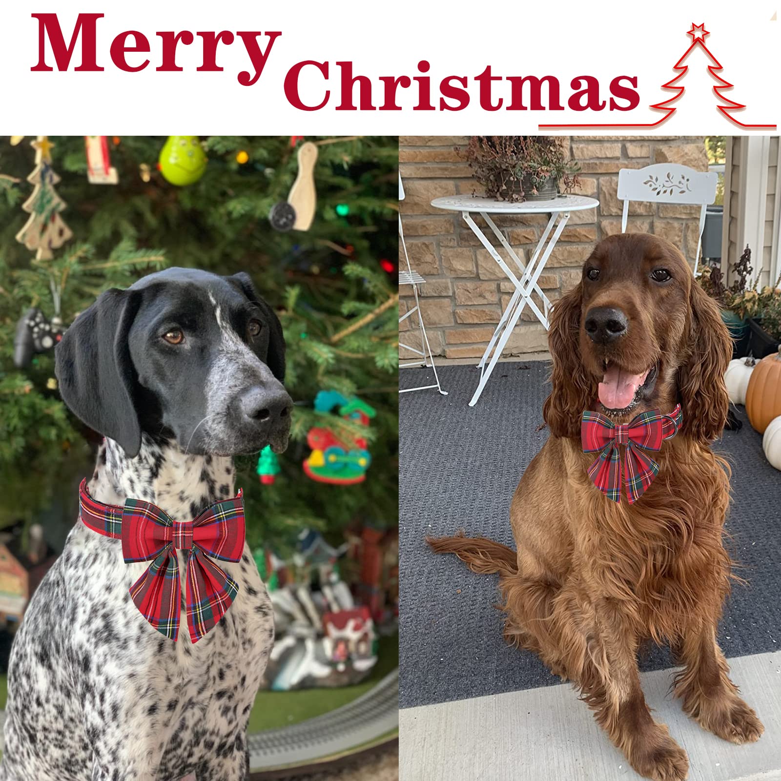 Unique Style Paws Christmas Dog Collar With Bow Tie Red Plaid Puppy Collar For Small Medium Large Dogs As Autumn Winter Gifts -Xs