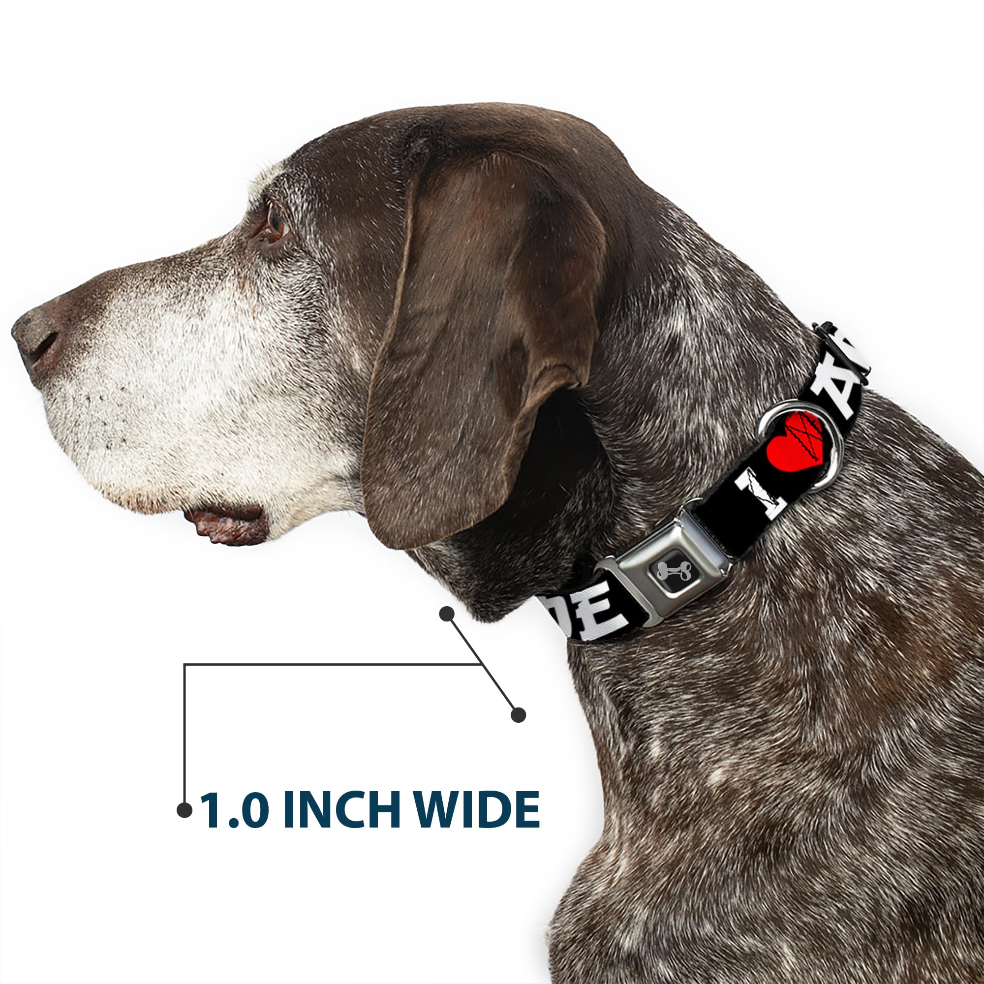 Buckle-Down Dog Collar Seatbelt Buckle I Heart Anime Bold Black White Red Available In Adjustable Sizes For Small Medium Large D