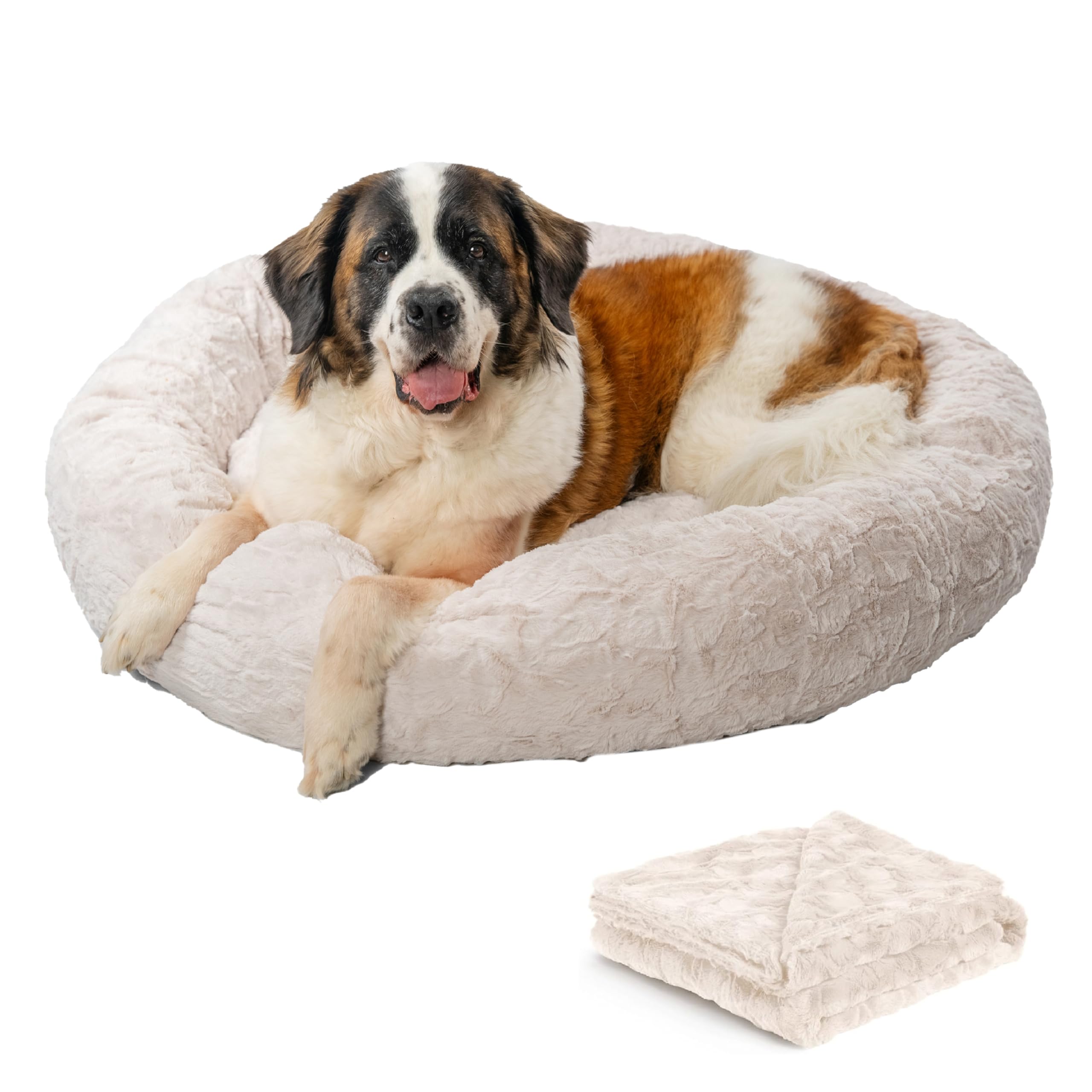 Best Friends by Sheri Bundle Set The Original Calming Lux Donut Cuddler Cat and Dog Bed + Pet Throw Blanket Oyster Extra Large 4
