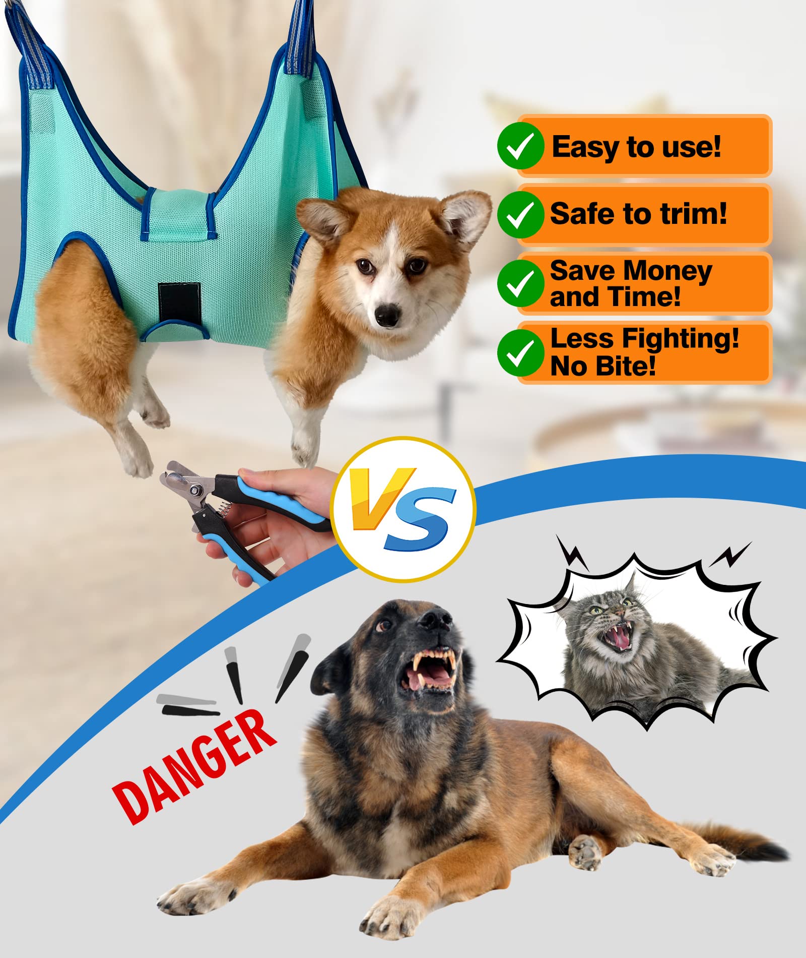 Kkiimatt Dog Grooming Hammock - Medium Hanging Harness for Nail Clipping, Large 42 LB Max, Turquoise