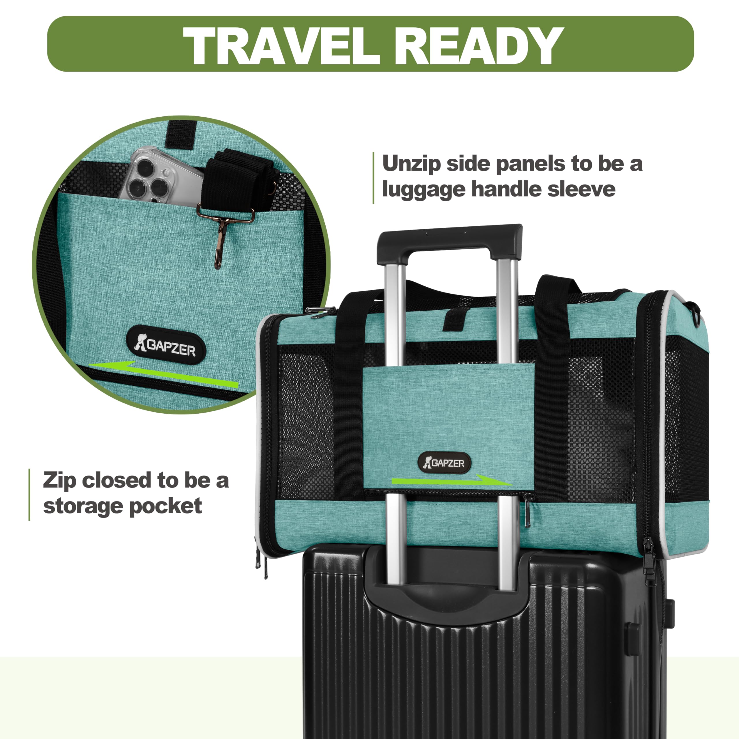 GAPZER Cat Carrier 18x11x11 TSA Approved Ventilated Top Open Softsided Pet Air Travel Bag, Small Animal Basic Crate Shih Tzu Dog