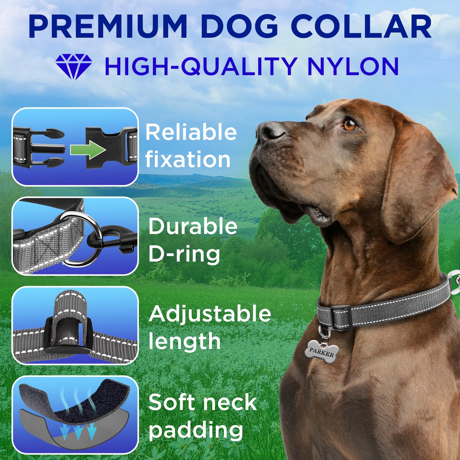 Teceum Reflective Pet Collar - Gray - Xxs - Extra Soft Padding - Basic Nylon Dog Collar - Quick Release Buckle - Fits Small, Med