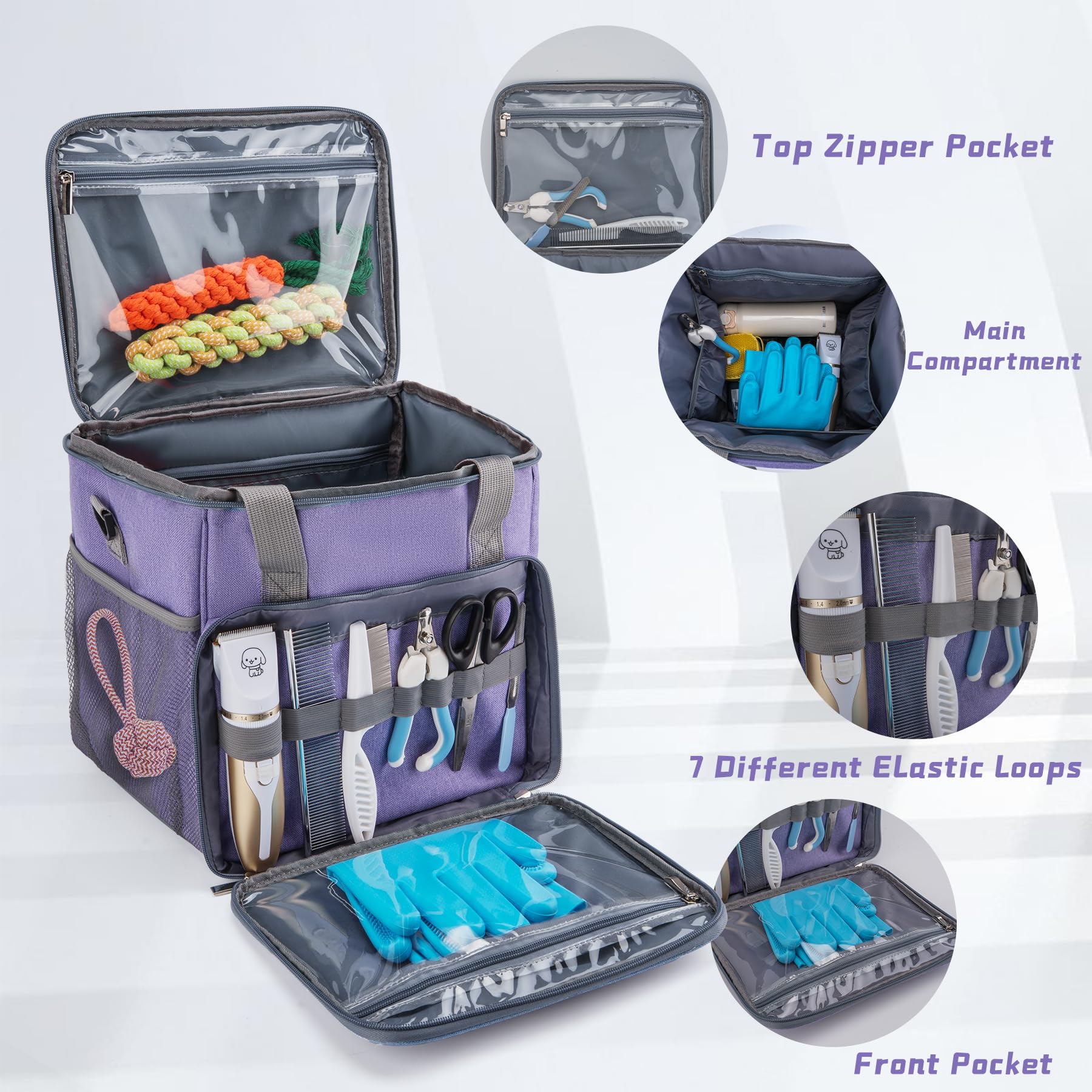 SMYV Pet Grooming Bag for Dog Grooming Supplies, Dog Tote Travel Bag for Pets Grooming Tools Kit Accessories - Purple