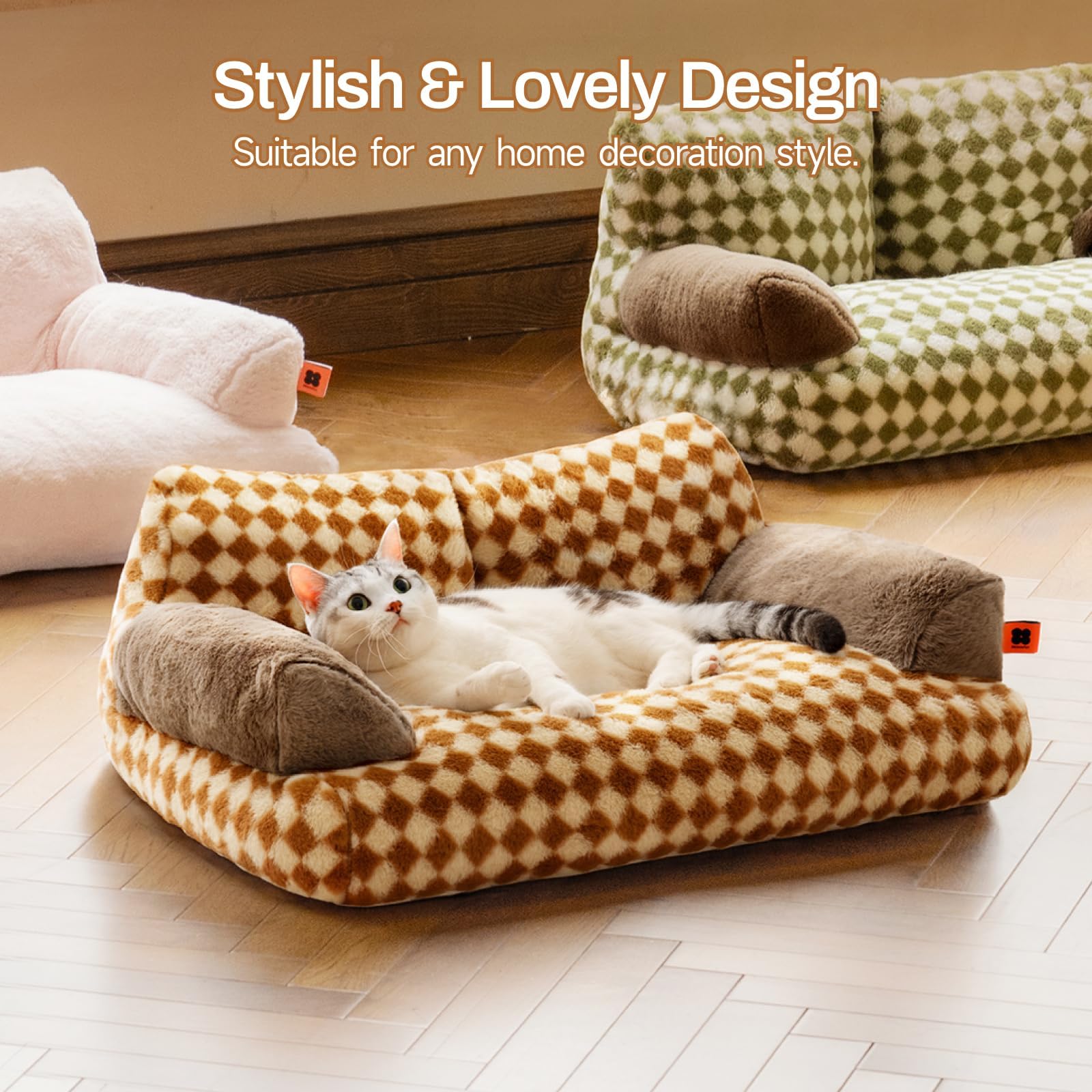 Mewoofun Cat Bed For Indoor Cats, Washable Dog Beds For Small Medium Dogs & Cats, Fluffy Cat Couch With Non-Slip Bottom, 26  19