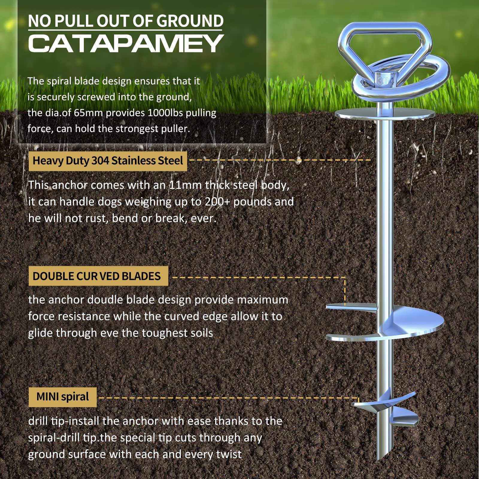 Catapamey Dog Tie Out Cable And Stake,360 Swivel Dog Run Anchor -With 45Ft Heavy Duty Cable,Runner For Yard- For Up To 150 Lbs-