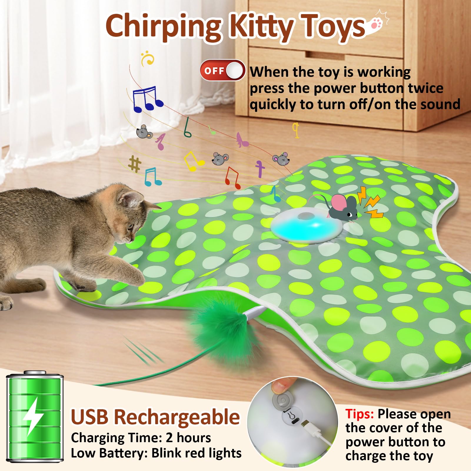 Sofolor Interactive Cat Toy, Automatic Cat Toys For Indoor Cats, Hide And Seek Cat Toy With Motion Activated, Moving Feather, Ch