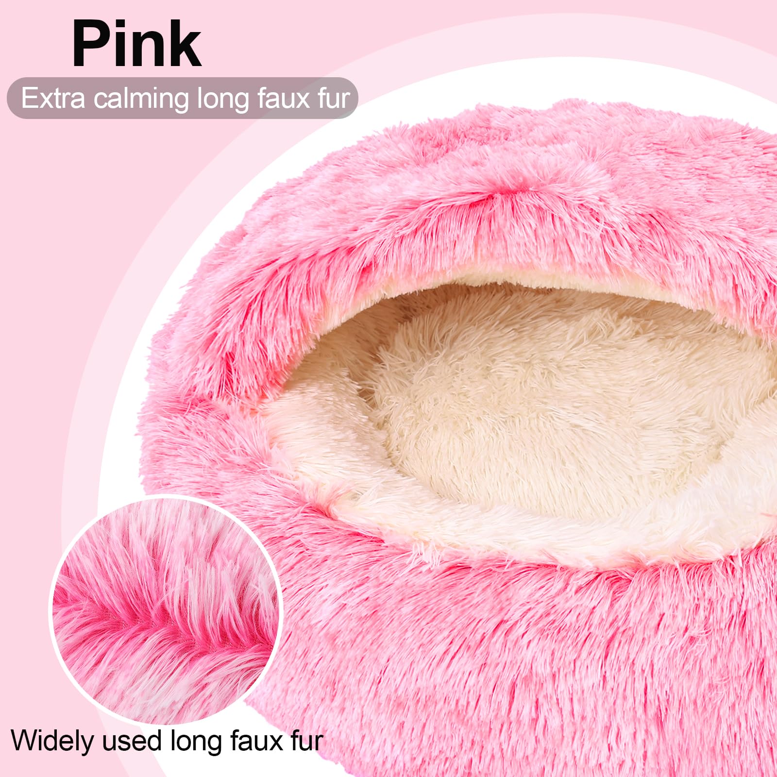 Calming Dog Beds With Hooded Cat Cave Cover - Removable, Washable Round Beds For Small To Medium Pets, Anti-Slip Faux Fur Fluffy