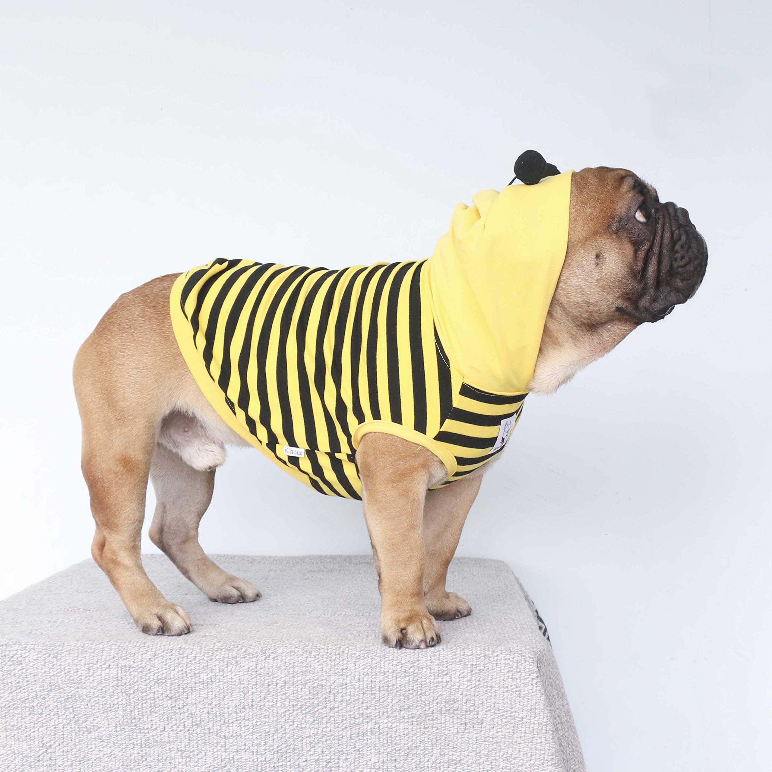 Ichoue I Am A French Bulldog Bee Honeybee Bumblebee Halloween Costumes Hoodies Sleeveless Clothes Outfits Cosplay Shirts For Small Dogs Frenchie Pug English Boston Puppy - Black And Yellow, Medium