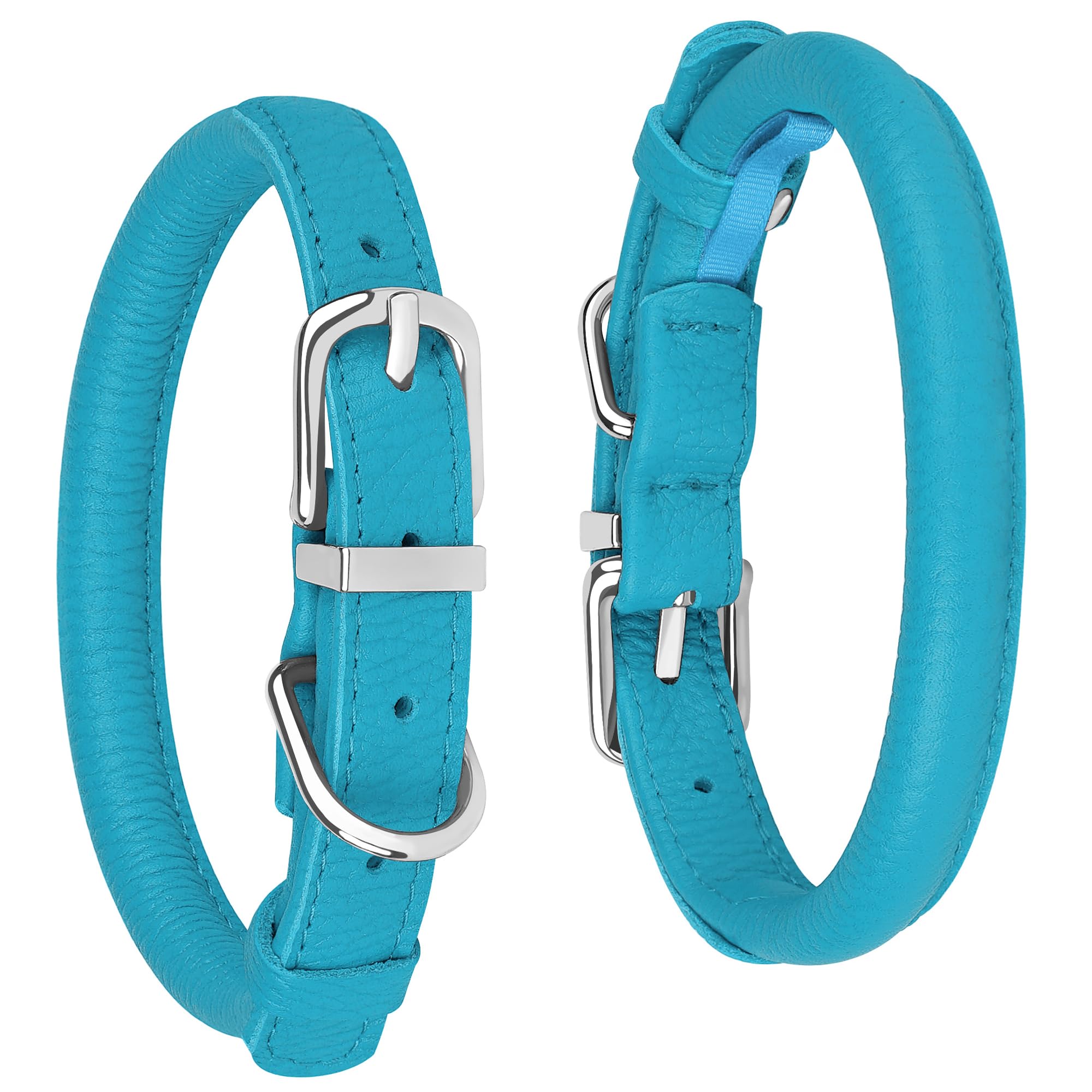 Oopsdoggy Rolled Leather Dog Collar Soft Roll Collars For Small Medium Large Dogs Puppy (Blue, Xxl, 20''-24'')