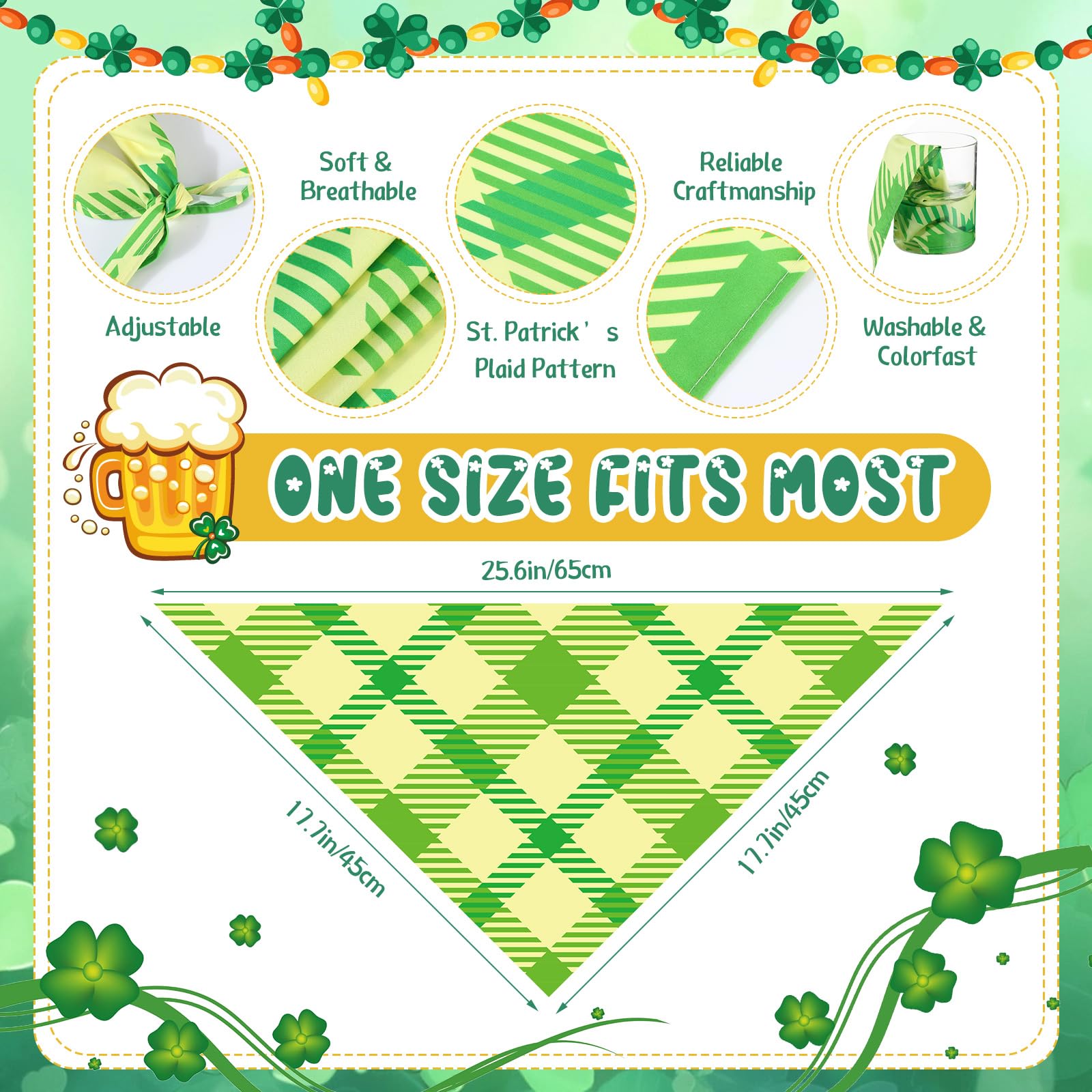 Sweetude 60 Pcs St Patrick'S Day Plaid Dog Bandanas Bulk St Patrick'S Pet Scarf Bibs Adjustable Washable Kerchief Holiday Pet Co