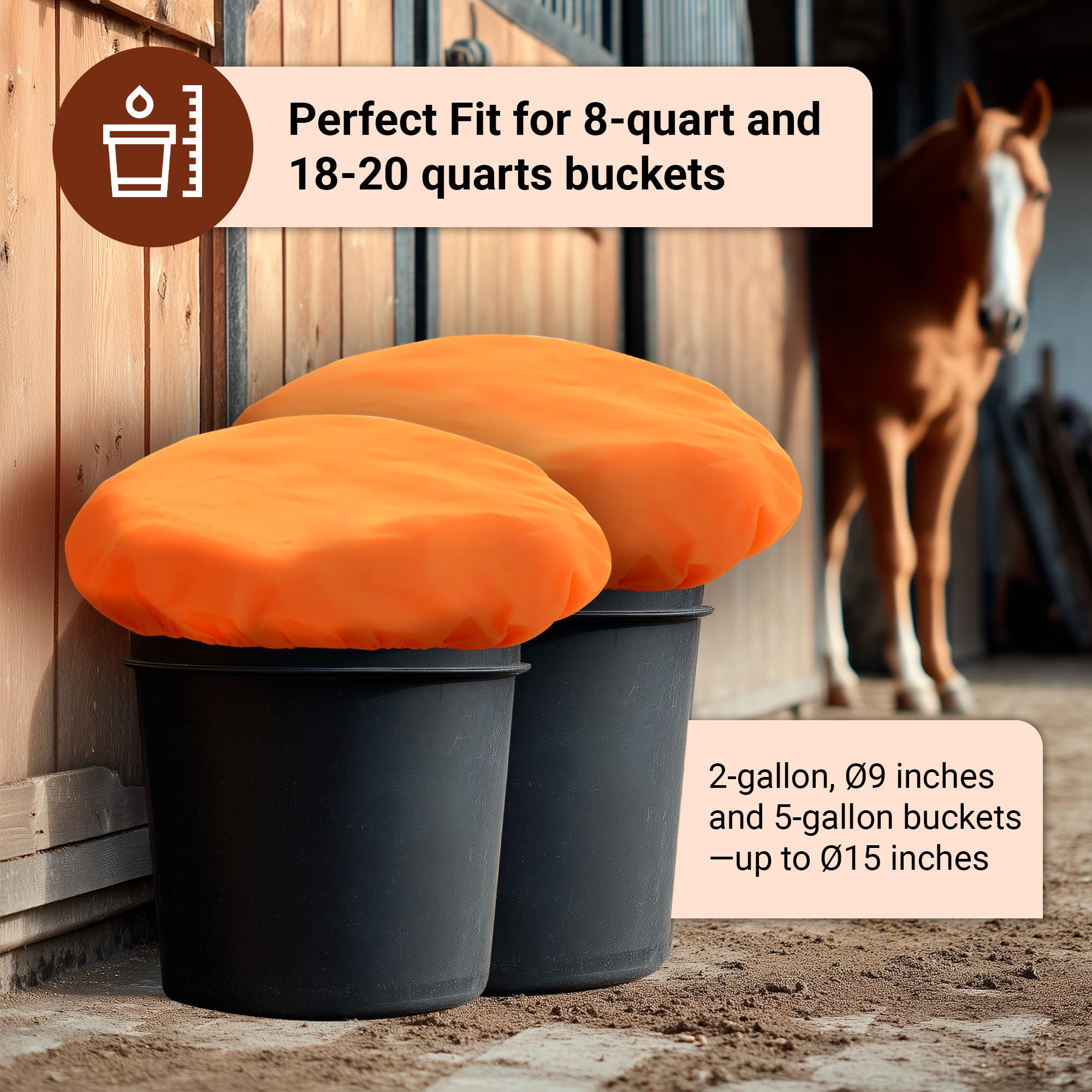 BRINGERPET Horse Bucket Cover, Waterproof Feed Bucket Top 2-5 Gallon (Orange) - 1 pc