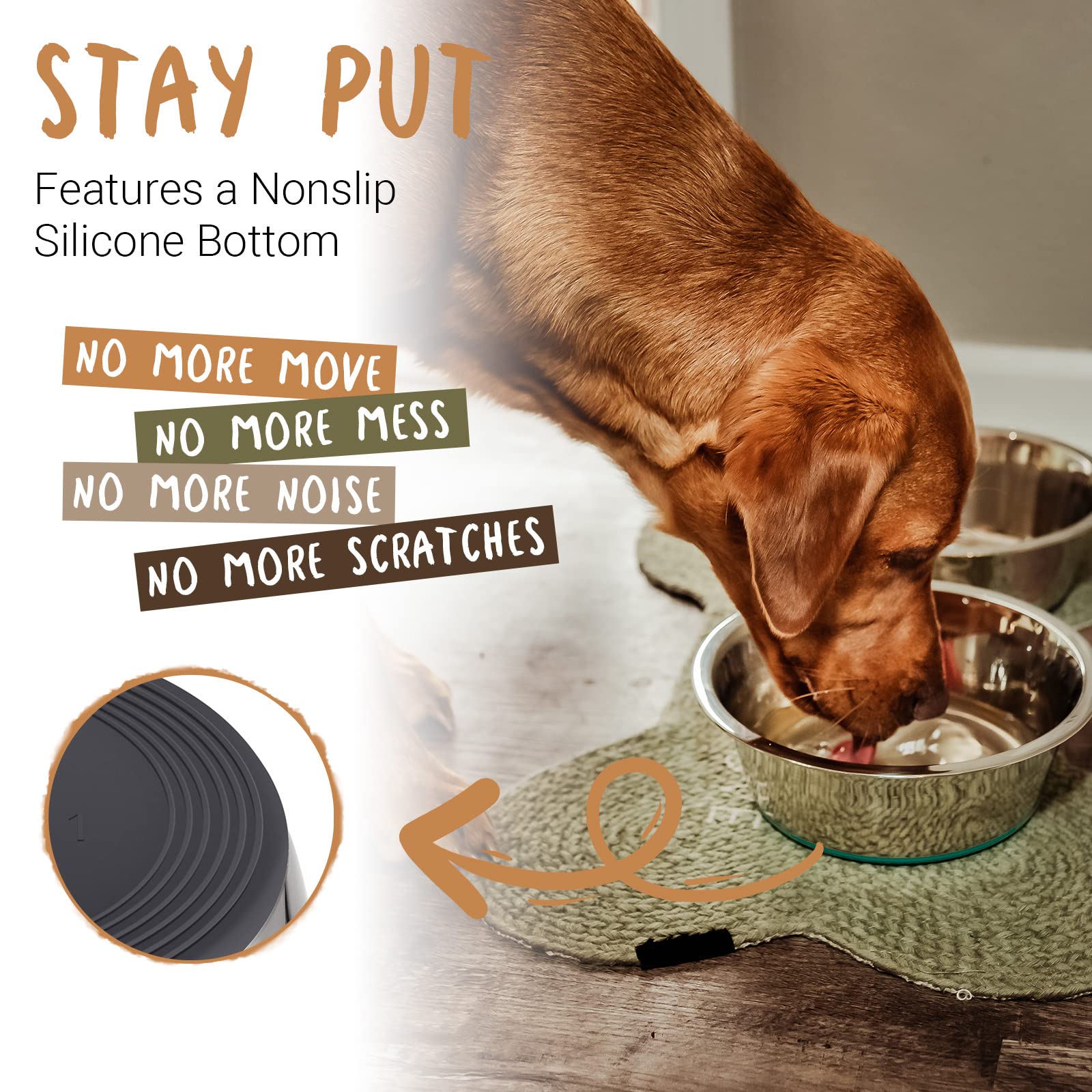 PEggY11 Deep Stainless Steel Anti-Slip Dog Bowls, 2 Pack, 16 cups